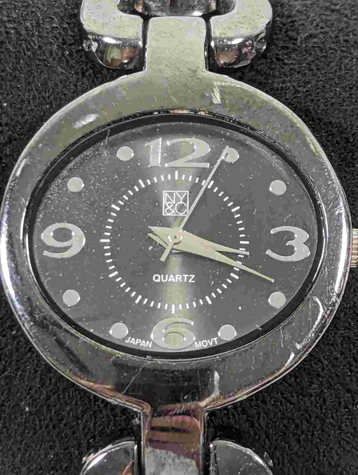 NYC Black Dial Round Case Gunmetal Gray Link Bracelet Band Watch