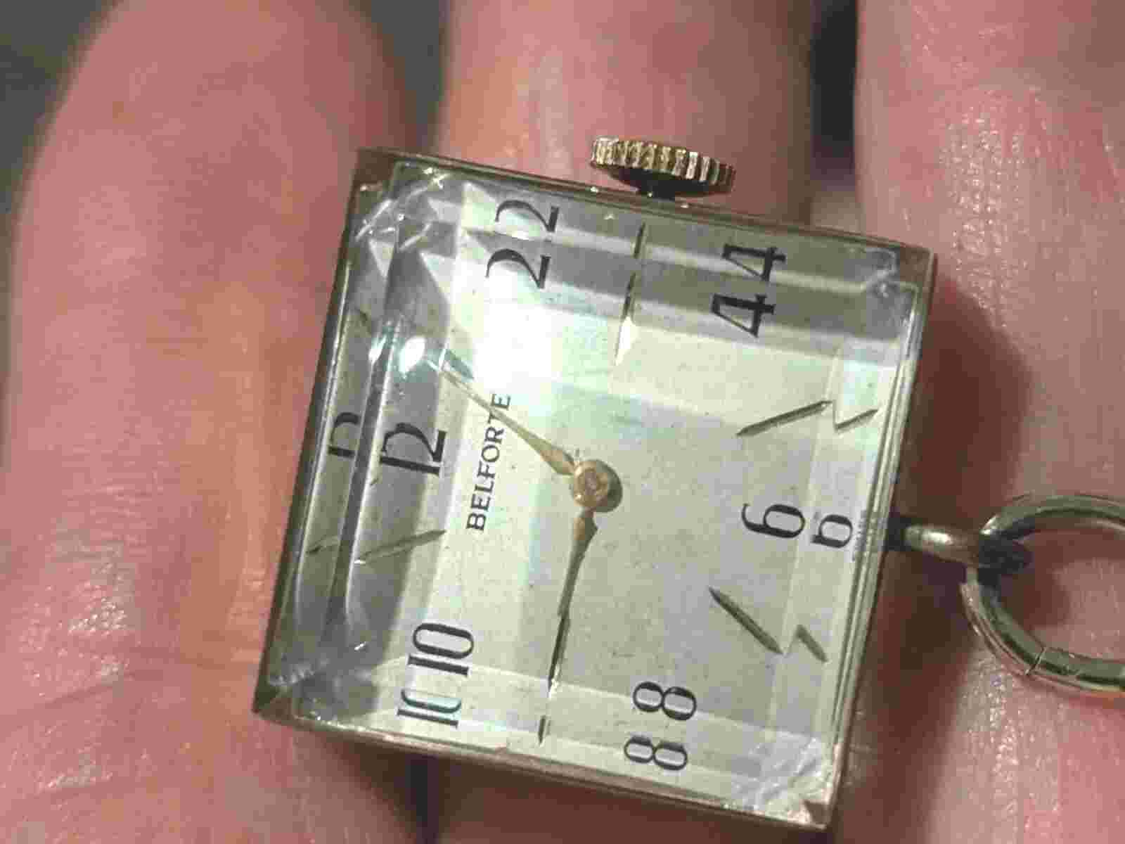 RARE BEAUTIFUL BELFORTE 7 Jewels Lucite Cube Watch Pendant. Working