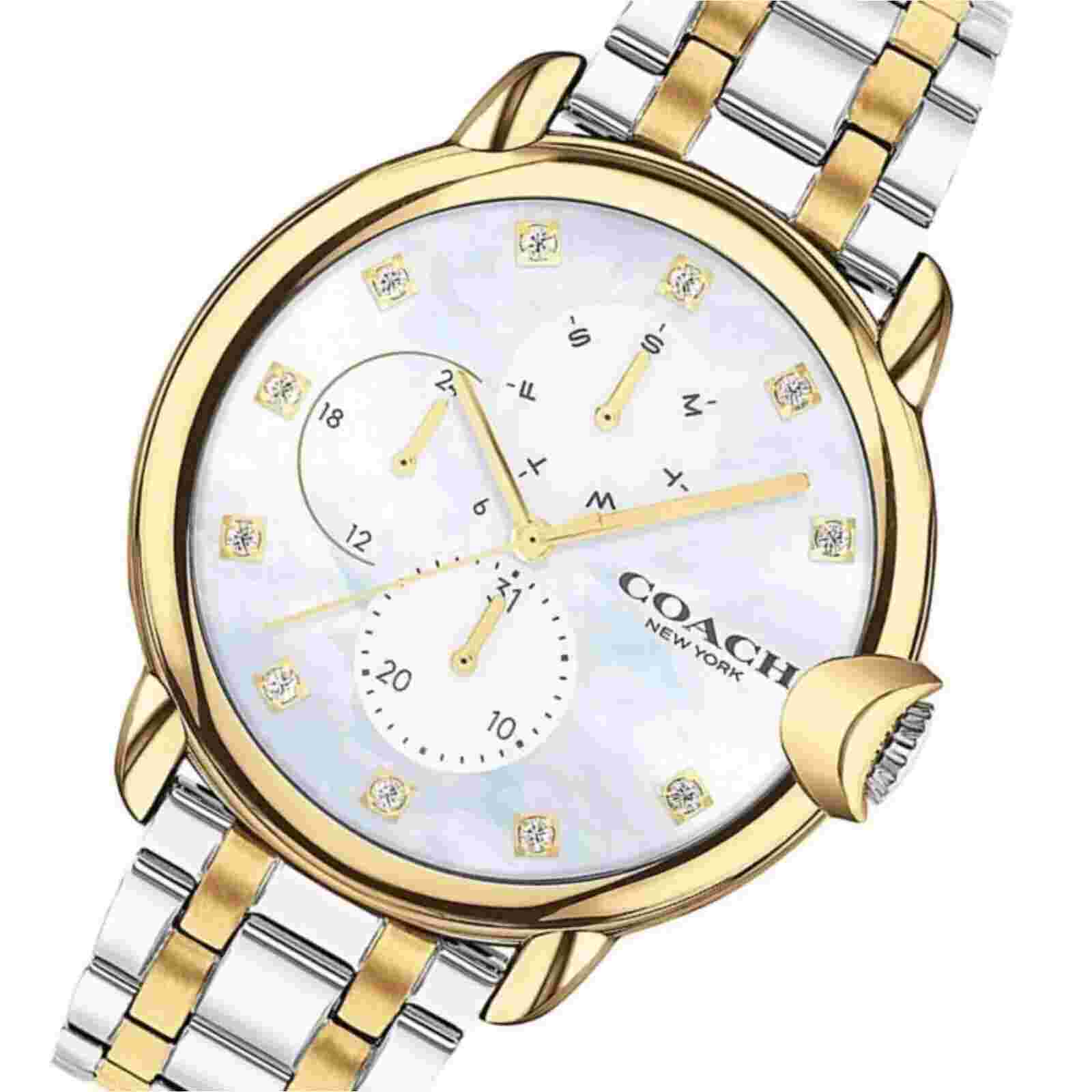 Coach 14503683 Arden Crystal Accent Day/Date Mother-of-Pearl Dial Women's Watch
