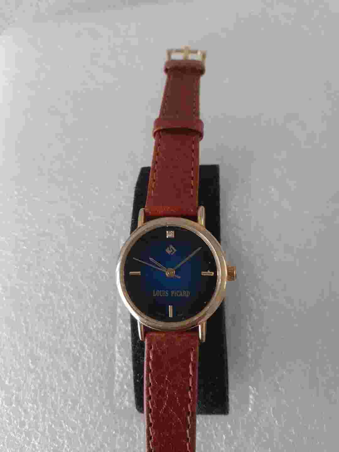 LOUIS PICARD Ladies Gold Tone Quartz Watch With A Dark Blue Dial And New Leather