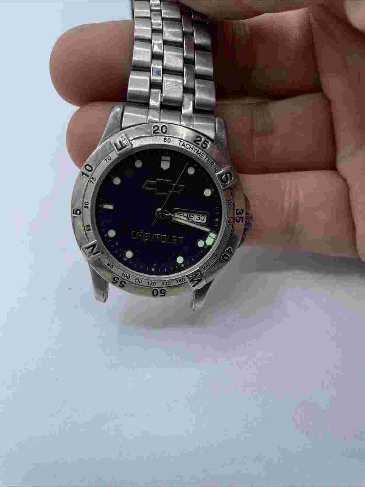 Chevrolet Chronograph Stainless Steel Watch Vintage w/ Box - AS IS