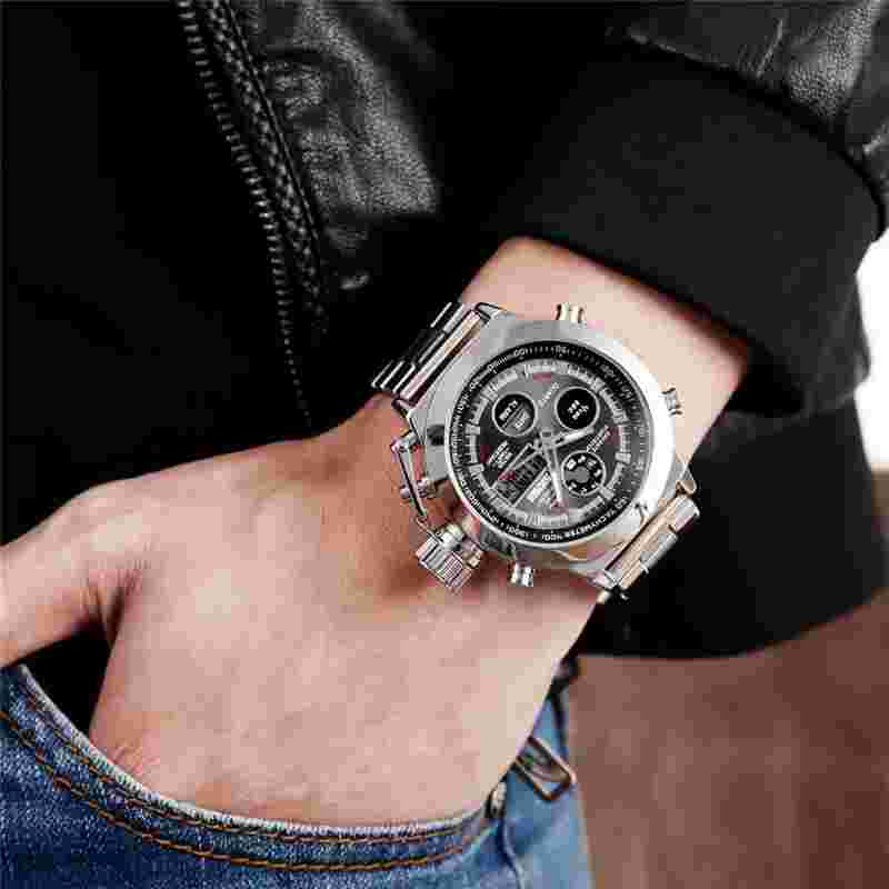 SKMEI Men Watch Dual Time Digital Wristwatch Male Steel Shockproof Sport Watches