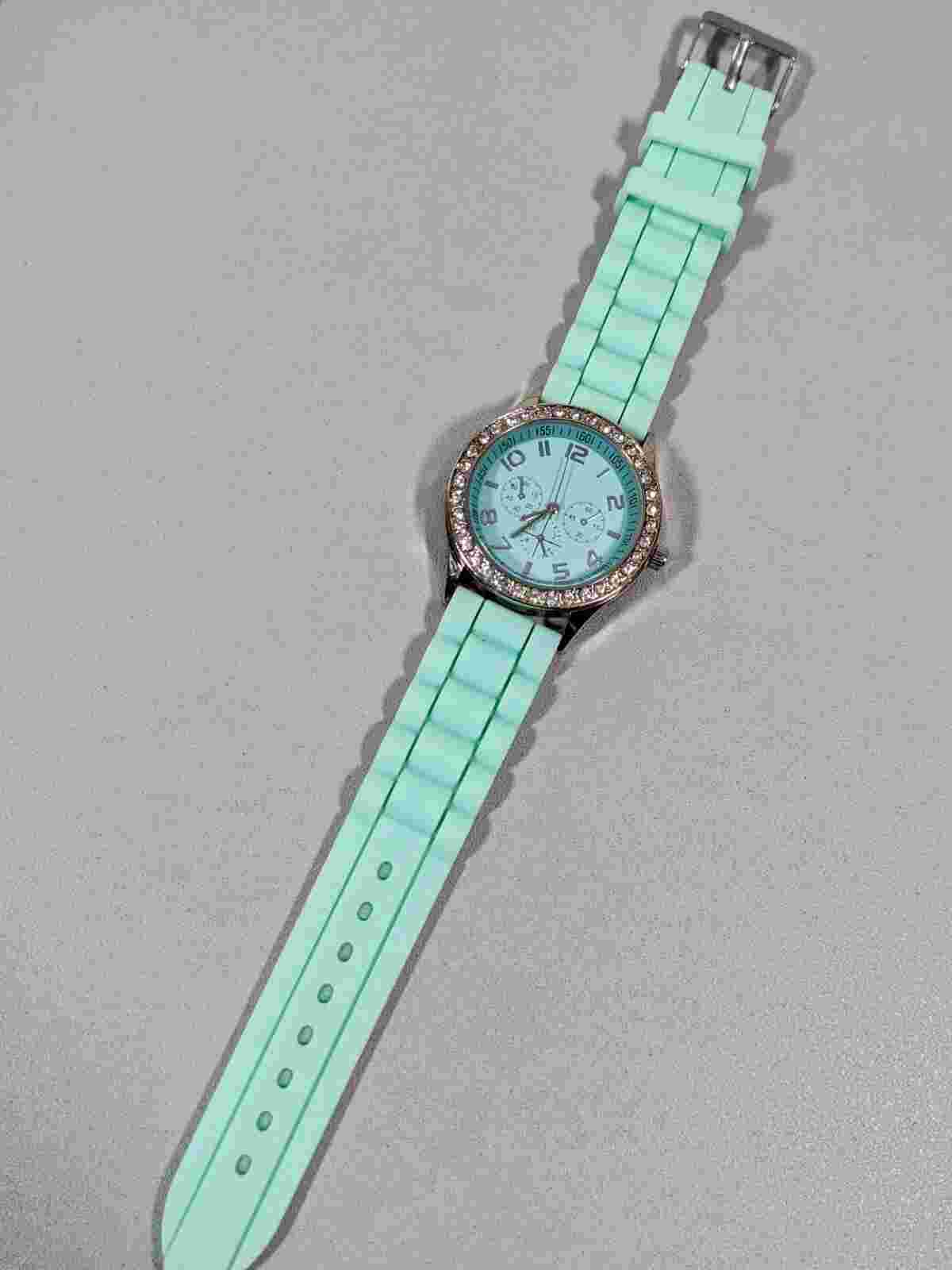 Darice Green Silicone Band Crystal Accent Round Watch Womens