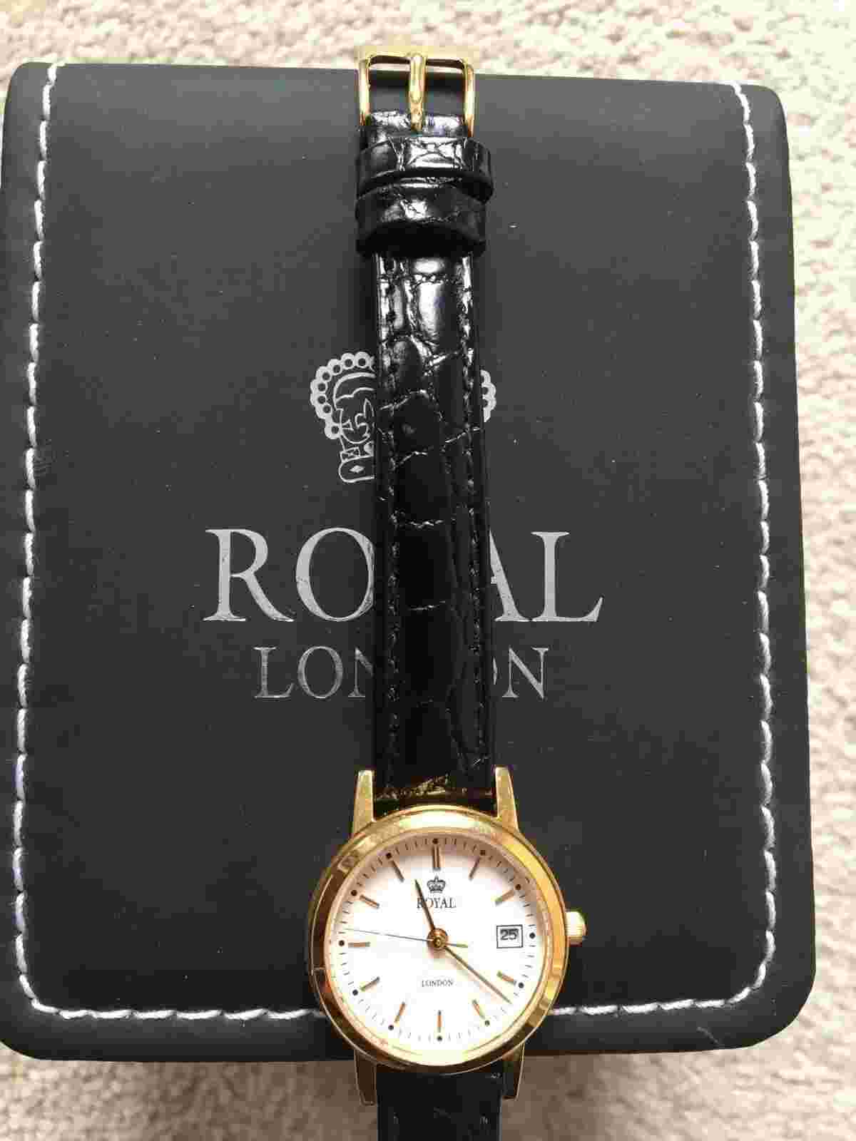 Ladies Gold Expander Stretch Bracelet Royal London Traditional Analog Watch