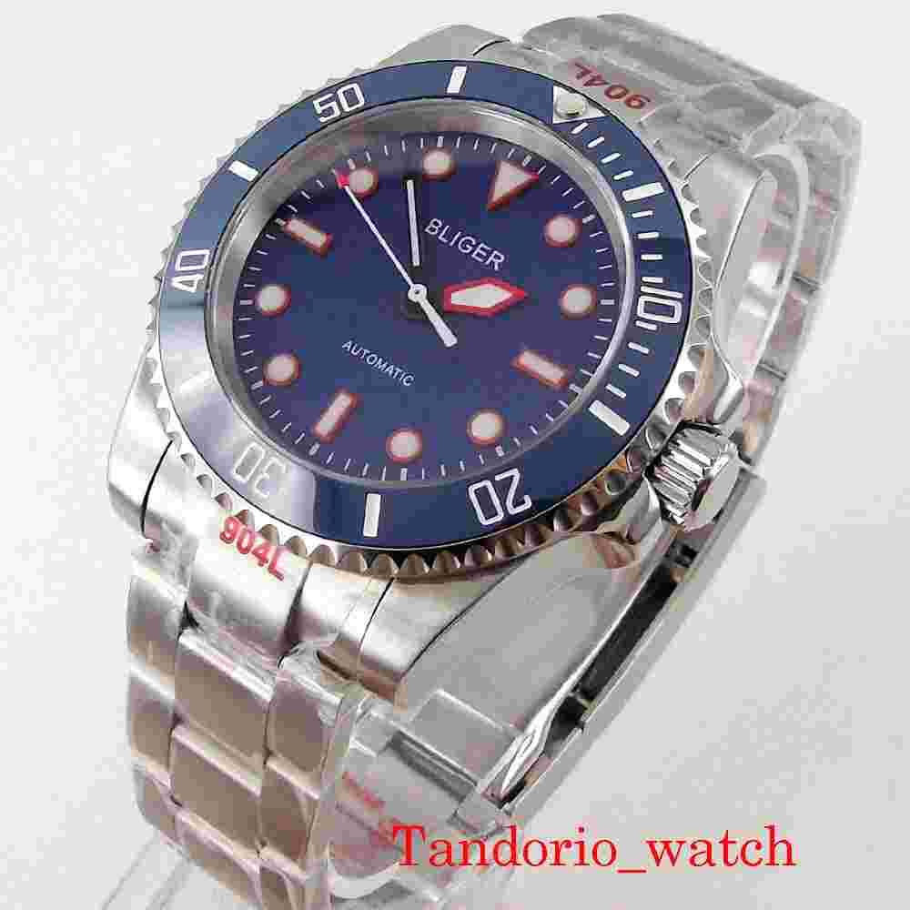 40mm Bliger Black PVD Red Mark MIYOTA 8215 Automatic Men Watch Sapphire Crystal