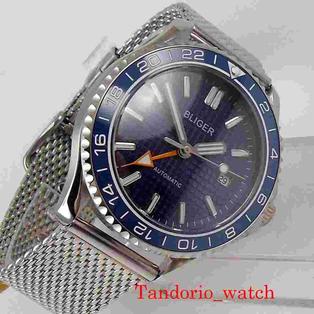 41mm BLIGER GMT Automatic Men's Watch Ceramic Bezel Sapphire Glass Auto Date