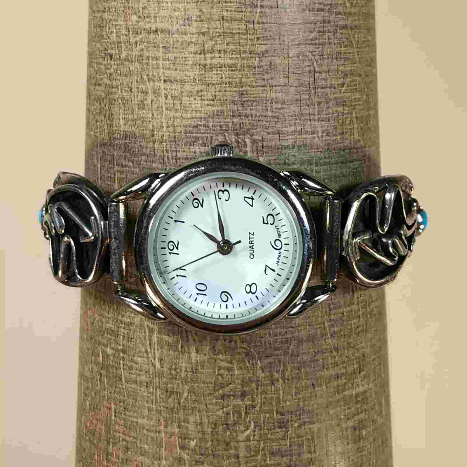 Sterling Silver FC Navajo Tips Women White Dial Expansion Band 25mm Watch 6 1/4"