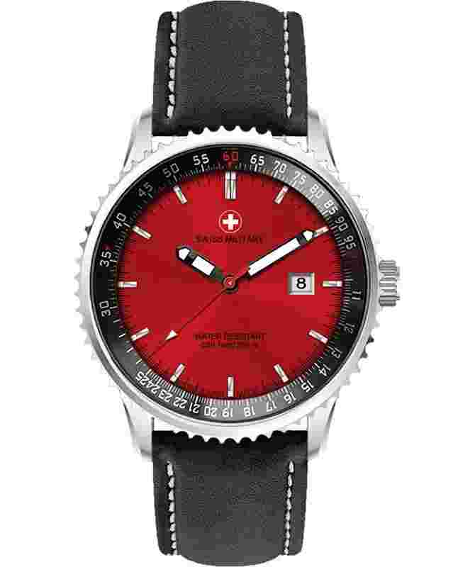 CX Swiss Military Lightning Rawhide Swiss Watch 44mm Case 20ATM Red Dial 3118