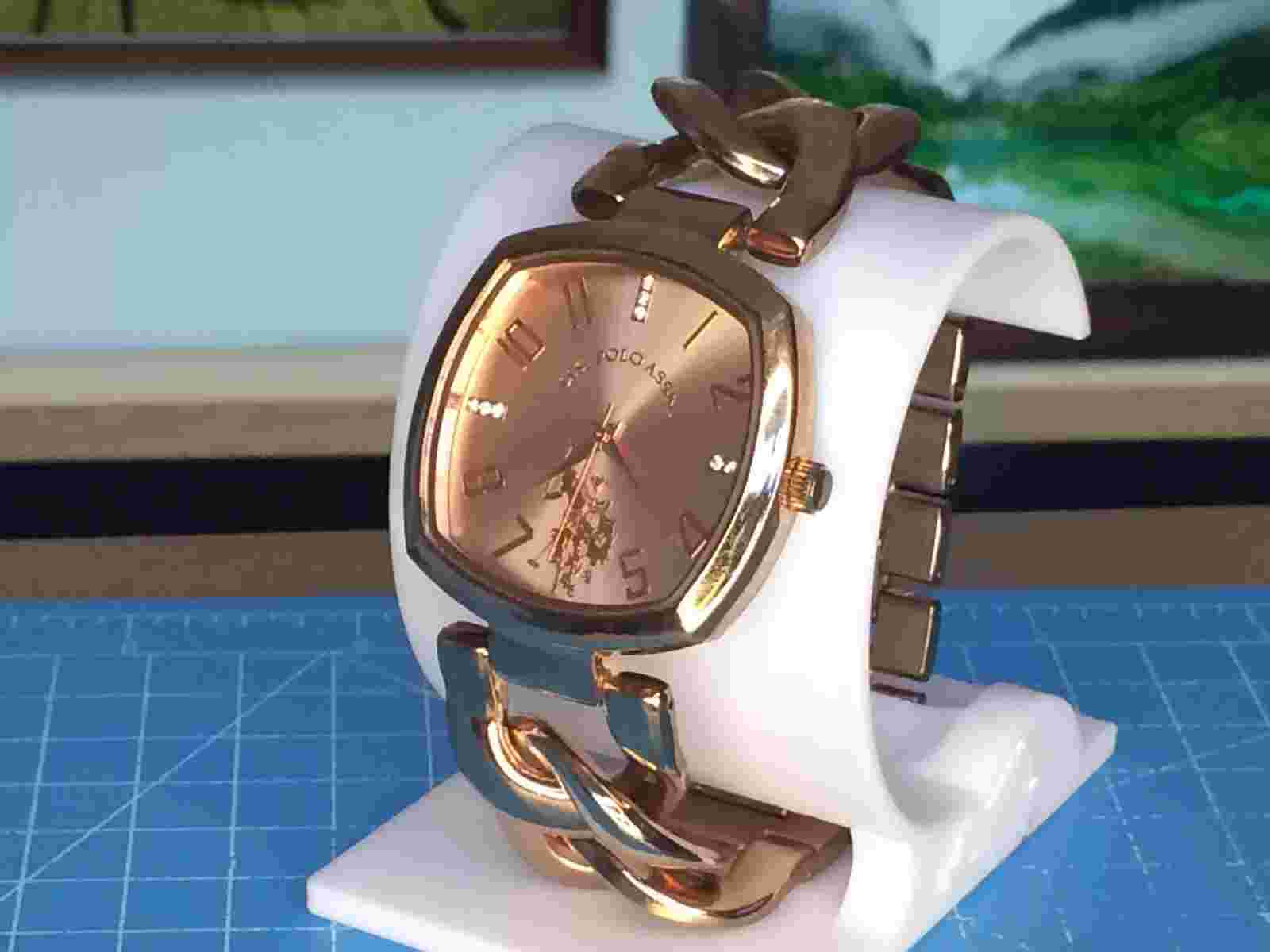 US Polo Assn. Men's Gold-Plated Watch with Pink Bezel