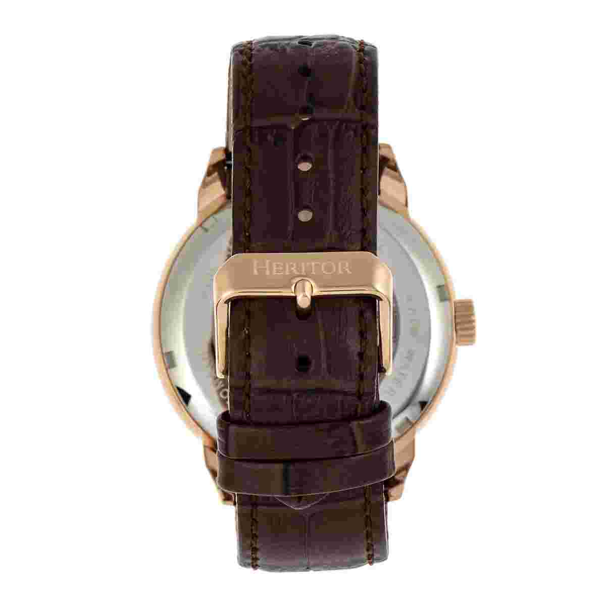Heritor Automatic Sanford Semi-Skeleton Dial Brown Leather Men's Watch HR8304