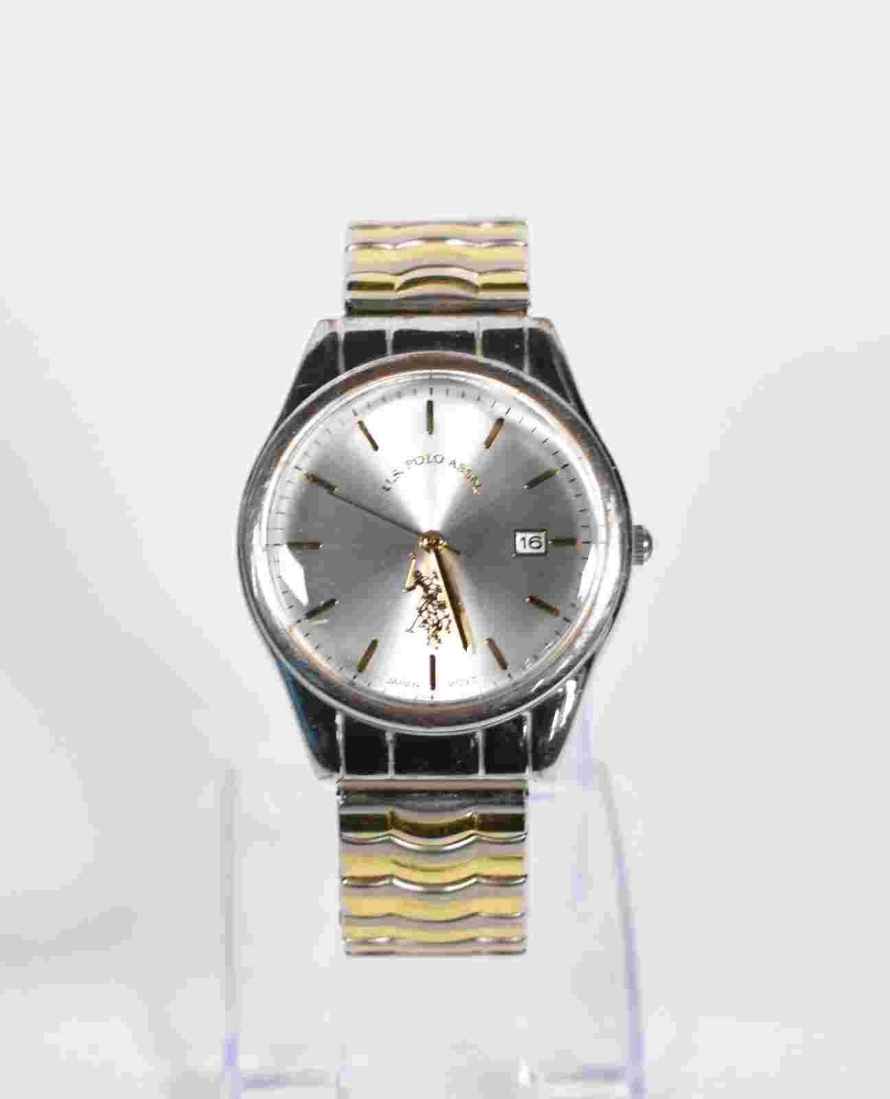 U.S. POLO ASSN. Men's Watch Analog Date Two Tone Stretch Band 38mm #A044