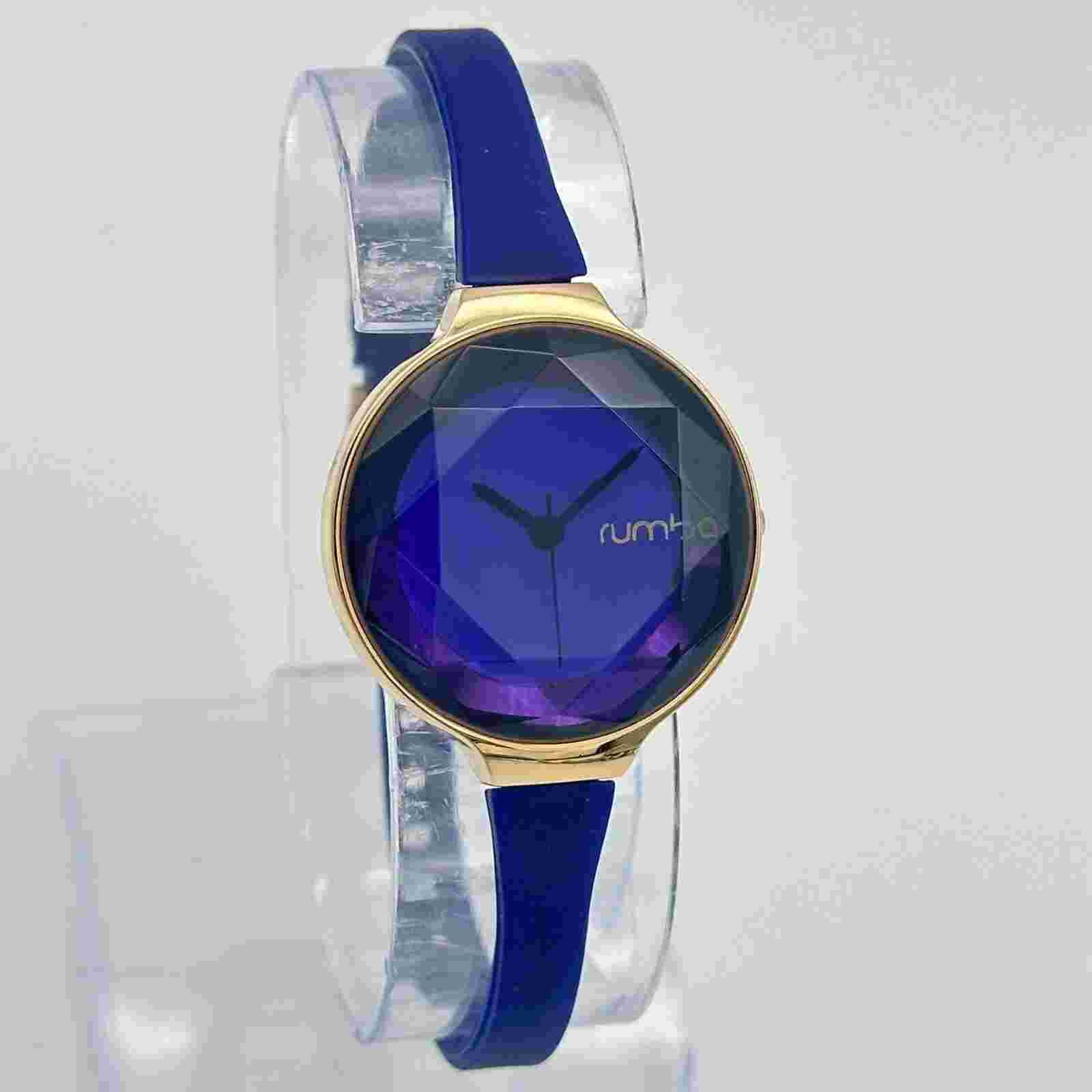 Ladies RUMBA Time Rose Gold Tone, Blue Faceted Crystal Watch, Quartz, 29mm, Runs