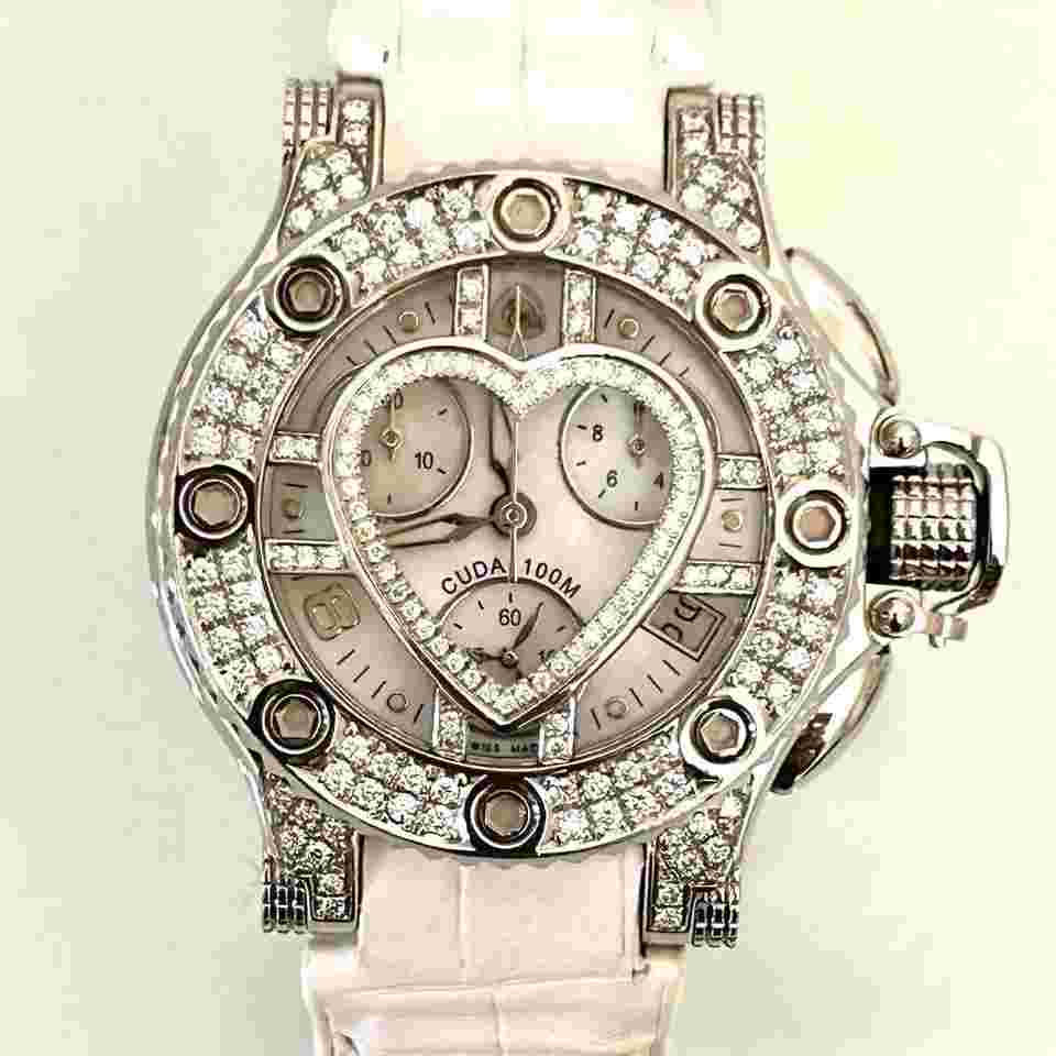 Aquanautic Princess Cuda Dial White Shell Diamonds and Belt Quartz Case 33mm