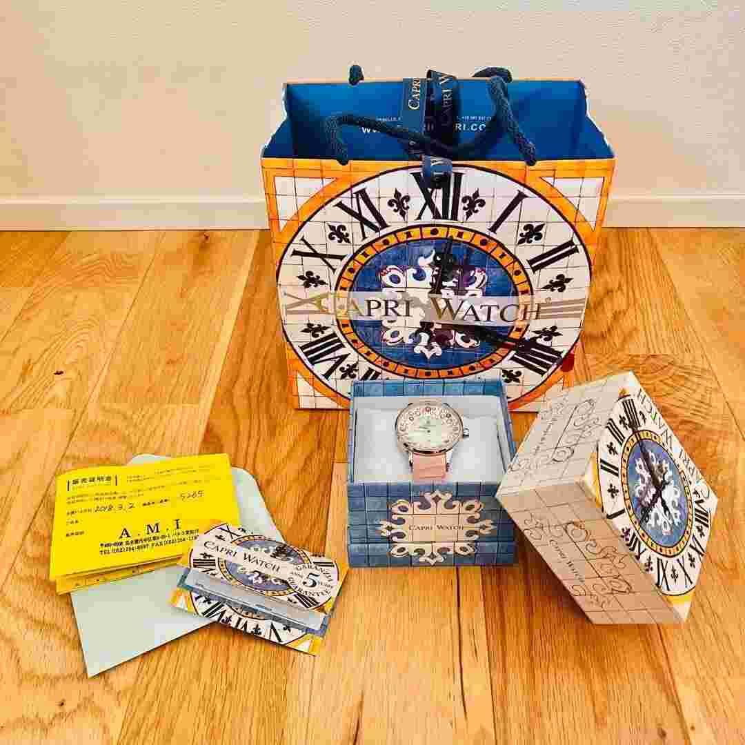 Capri Watch 5265 505 Analog Round Quartz Pink Leather Women w/ Box From Japan