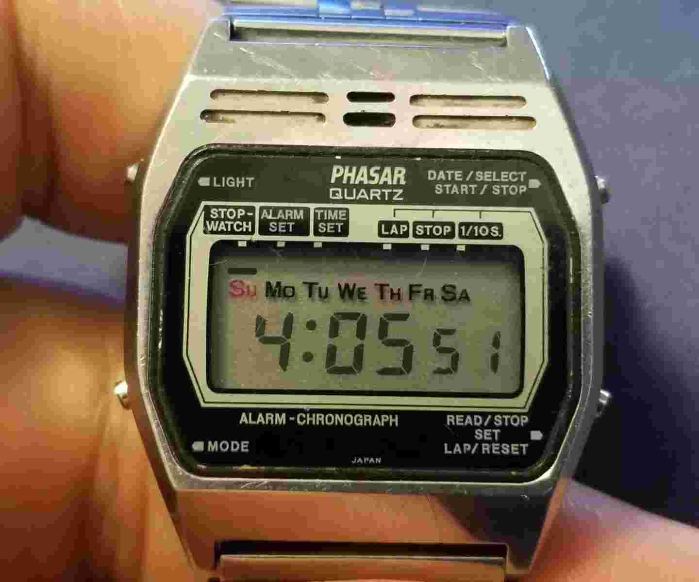 Vintage Phasar Digital Y709-4089 Men's Watch Gold Parts Japan