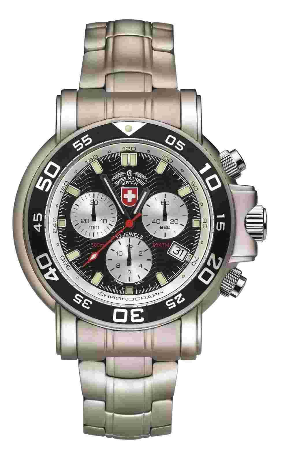 CX SWISS MILITARY NAVY DIVER 500 WATCH SWISS RONDA CHRONO MOVEMENT BLACK