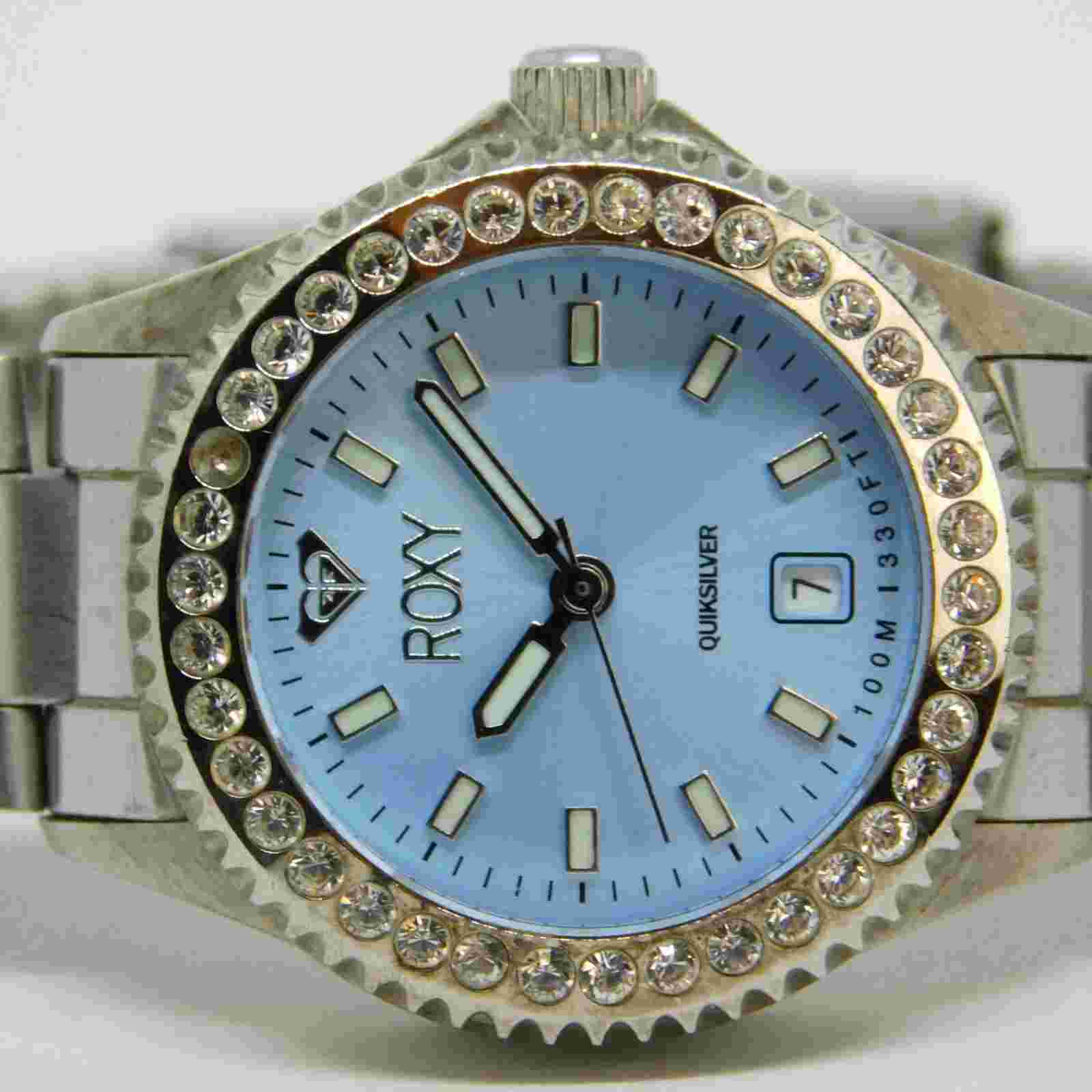 ROXY Quiksilver RX101 Silver Tone Quartz Women's Watch Sz. 6 1/4" New Battery