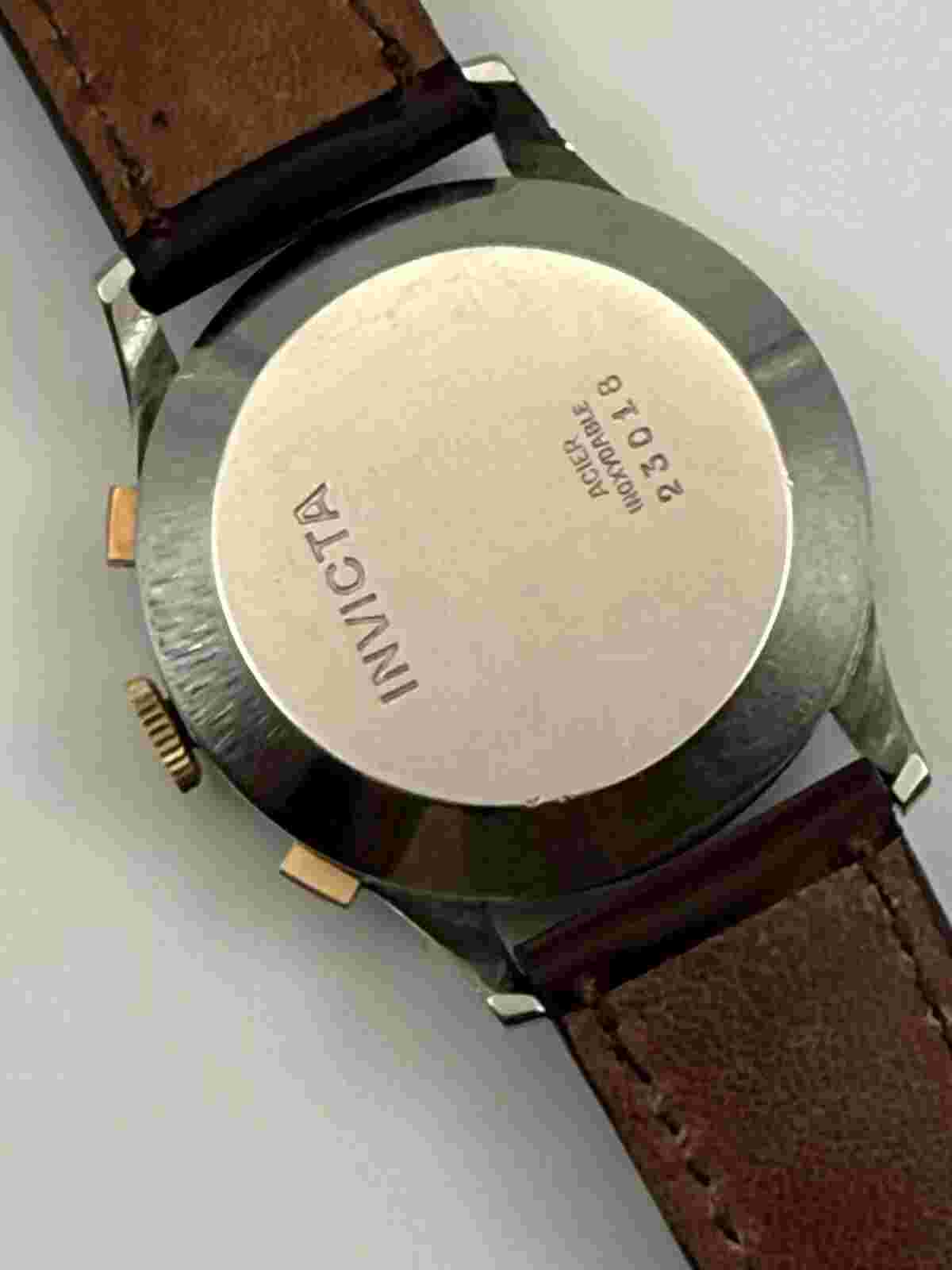 Rare 38mm Jumbo Gold Steel Invicta Valjoux 22 Chronograph, 21jewels Incastar