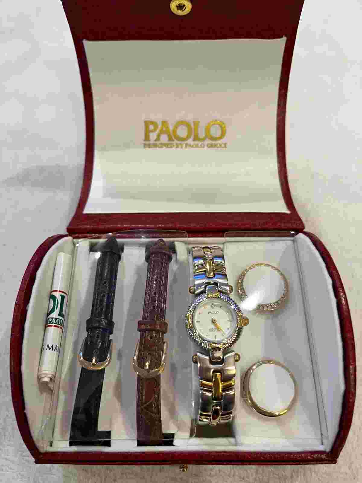 PAOLO BY PAOLO GUCCI GOLDTONE QUARTZ WATCH & BANDS NEW RARE VINTAGE AUTHENTIC