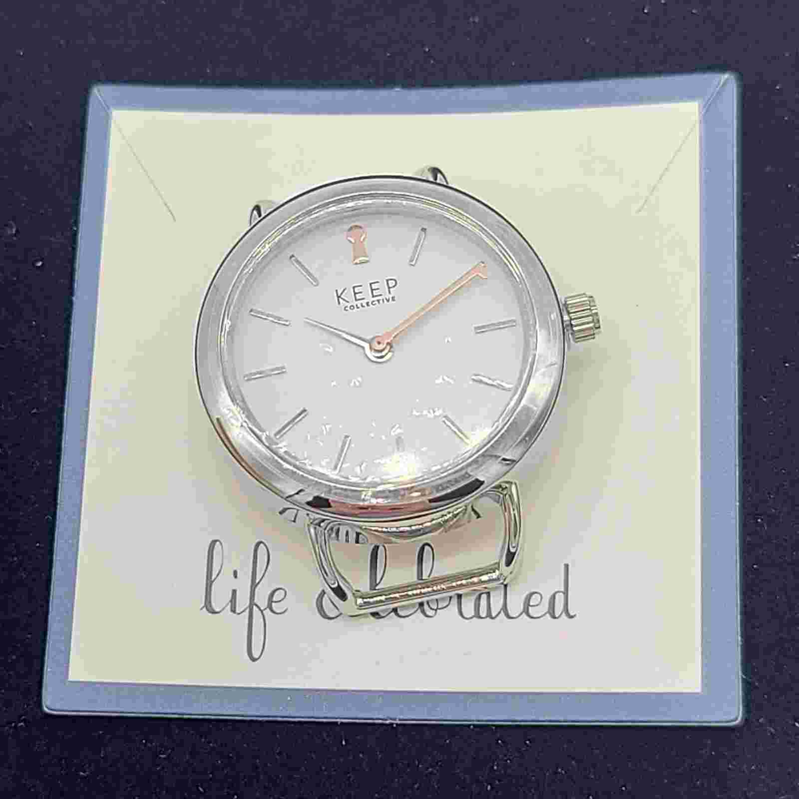 KEEP Collective Round Silver TimeKey Watch w White & Rose Gold Accents