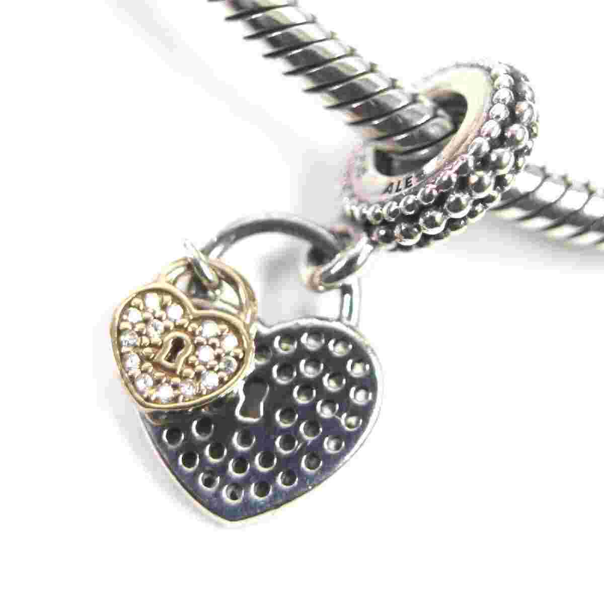 PANDORA SV925 SNAKE Chain Bracelet with 3 Heart Charms Silver