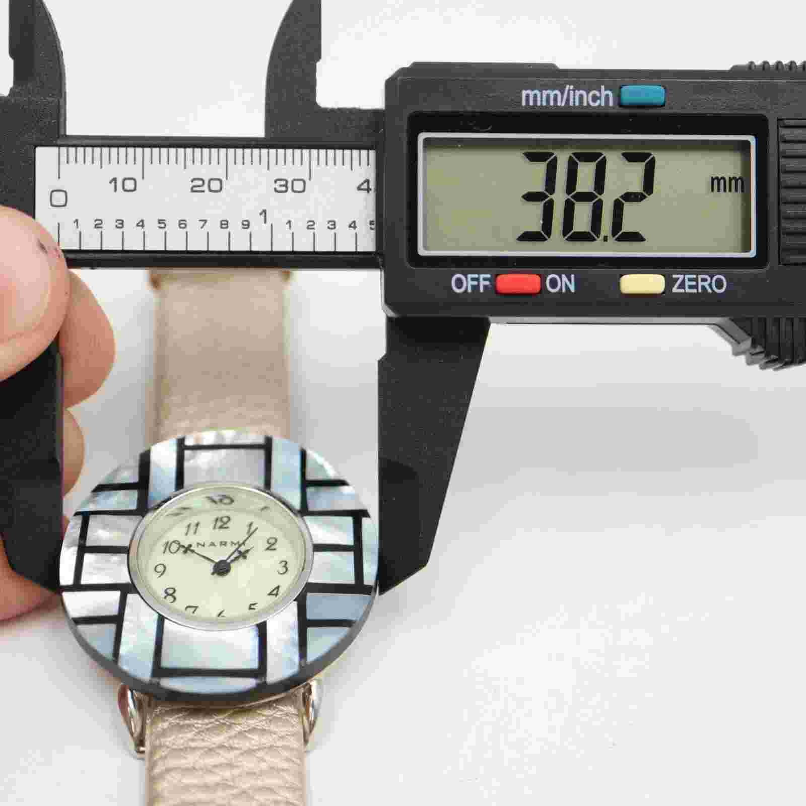 Vintage Narmi MOP Watch 38mm Geometric Bezel Faux Leather Strap w New Battery