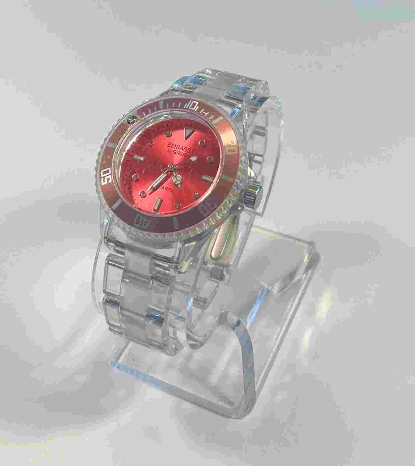 Embassy By GRUEN Women's Watch Plastic Link Rotating Bezel Rose New Battery