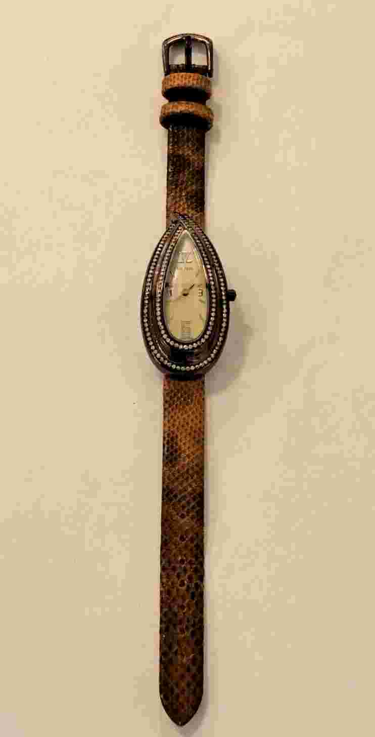 LeVian Watch- Teardrop w/ 2 cwt. Chocolate Diamonds MoP Dial Snakeskin Strap