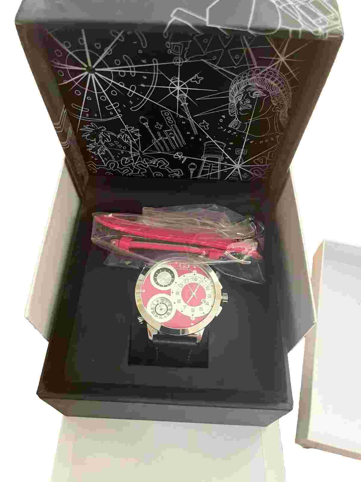 Curtis & Co 50mm Big Time World 3-Time Zone Wrist Watch Pink RARE! New!