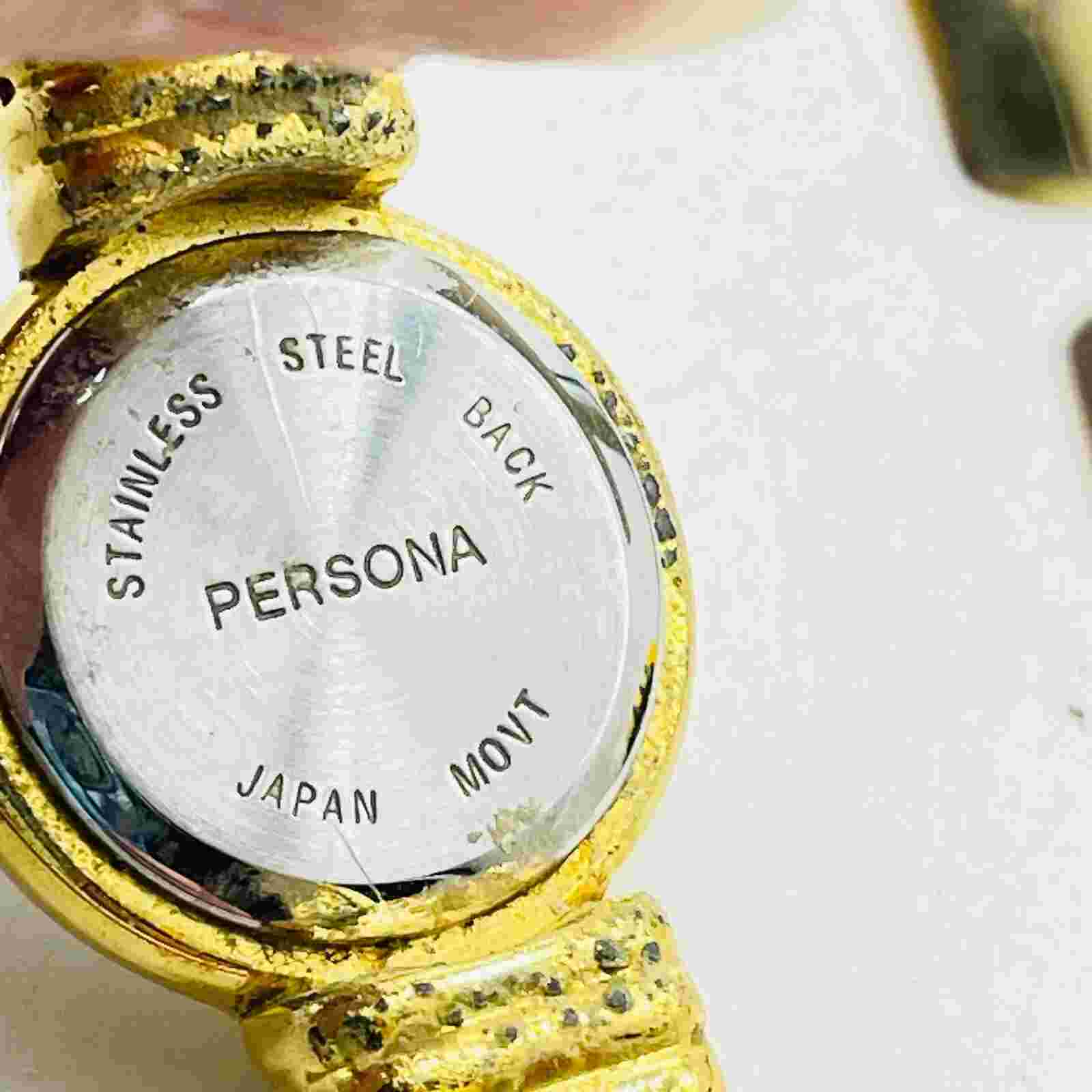PERSONA Cuff Bracelet Watch Gold Tone White Face Quartz READ