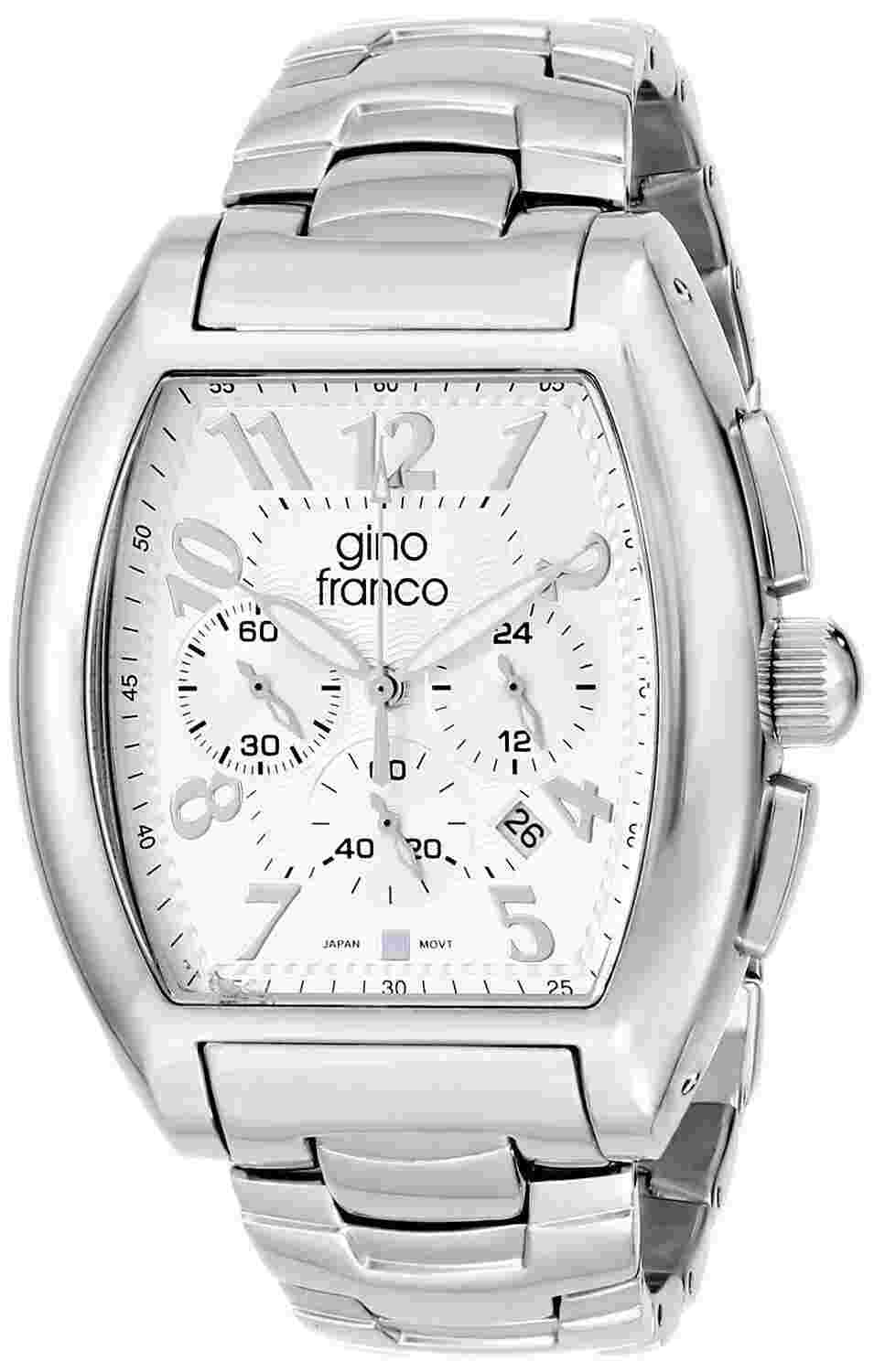 Gino Franco Men Barrel Shaped Stainless Steel Watch w/ Chronograph & Bracelet
