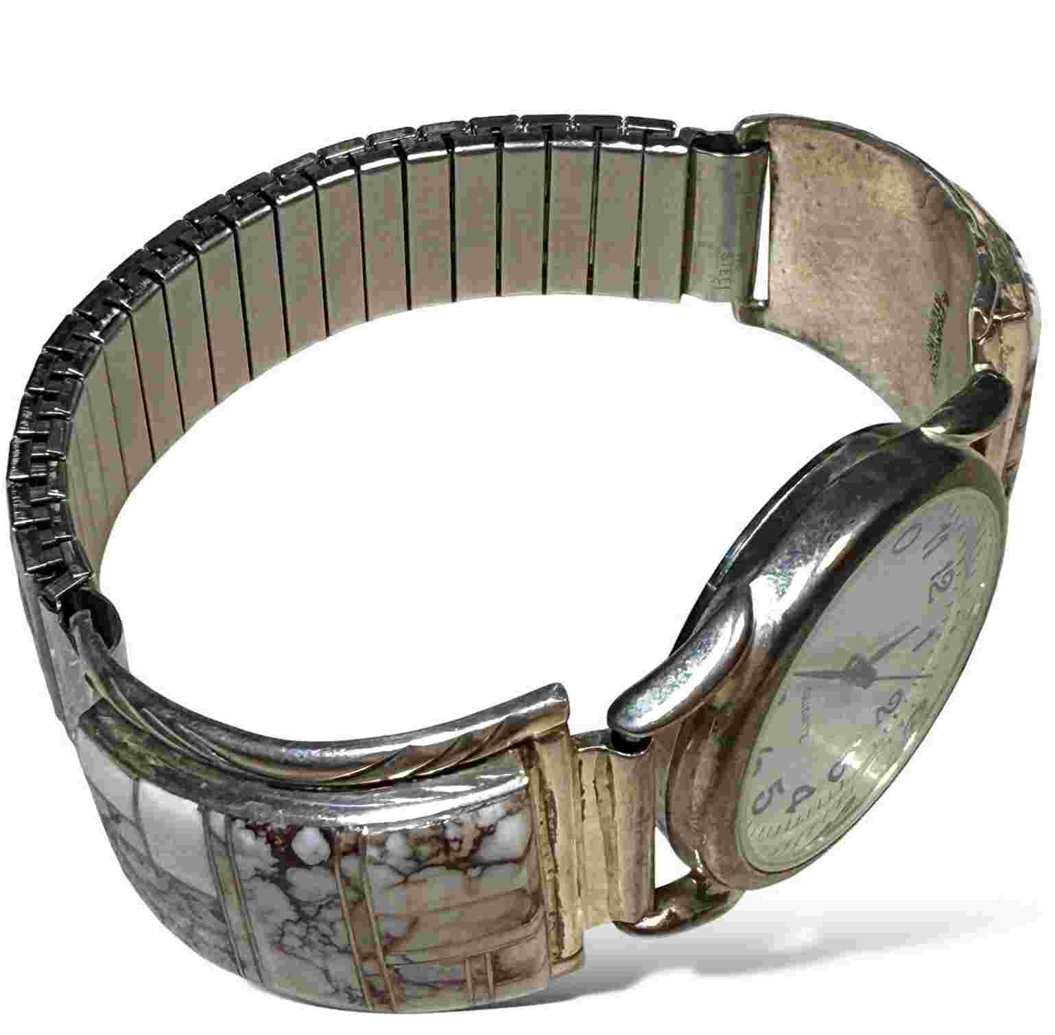 Native White Buffalo Men’s Signed By Ray Francisco Sterling Watch Tips & Watch