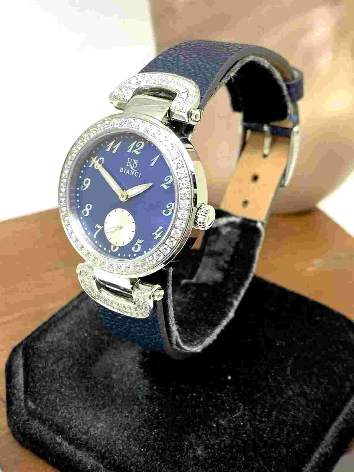 Roberto Bianci Women's Watch RB0615 Blue Dial Quartz Gemmed Leather Strap 32mm