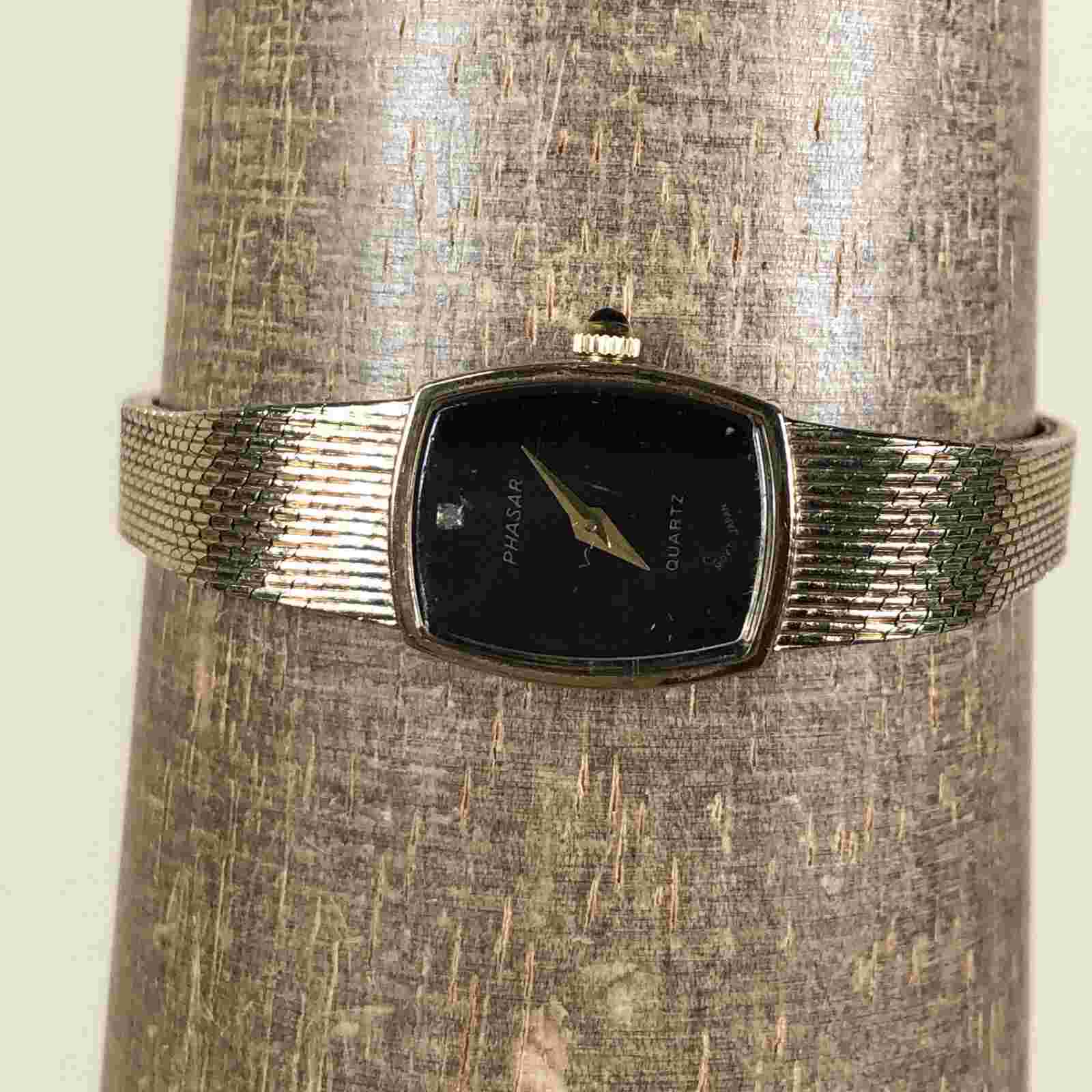 Phasar Women P-A8 Dress Gold Tone Tonneau 15mm Quartz Analog Watch 6 1/4"