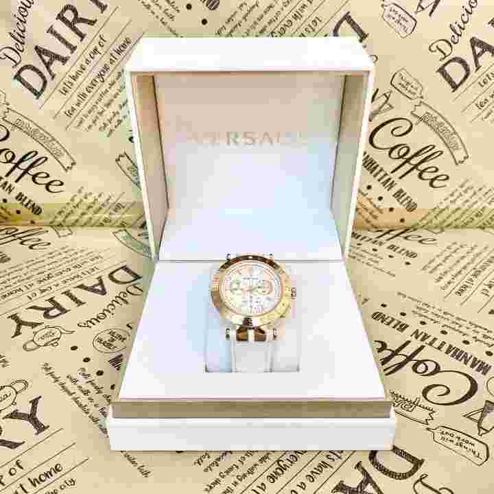 Versace Watch Verq-00200 Gold White Leather H689