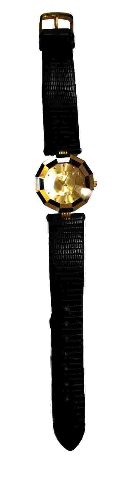 Pierre Nicol Women's 9" Watch Geometric Dial Black Leather Band New Battery