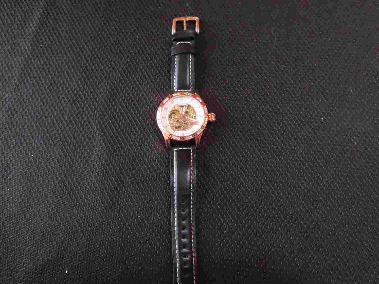 Emporio di Milano Men's Rose Gold Rhinestone Watch Black Genuine Leather