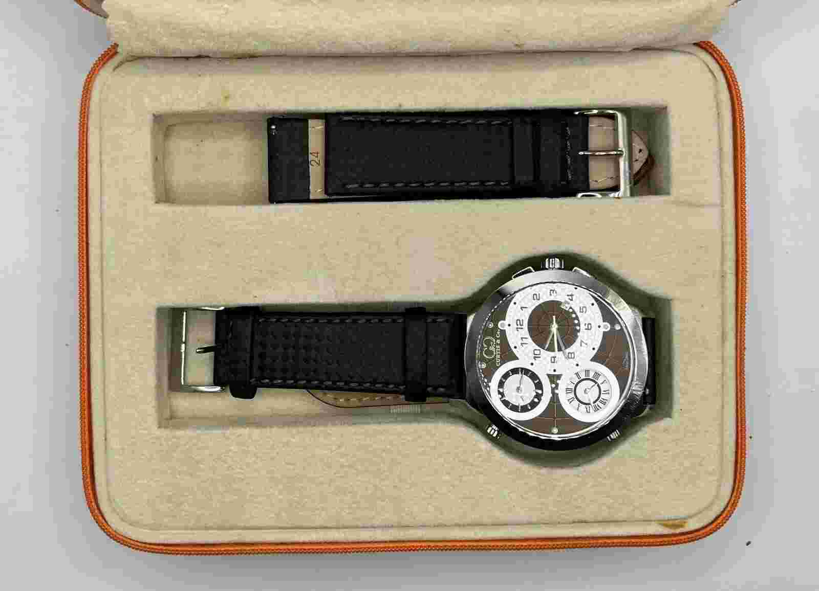 Curtis & Co Stainless Steel Big Time World 3 Time Zone Watch Brown