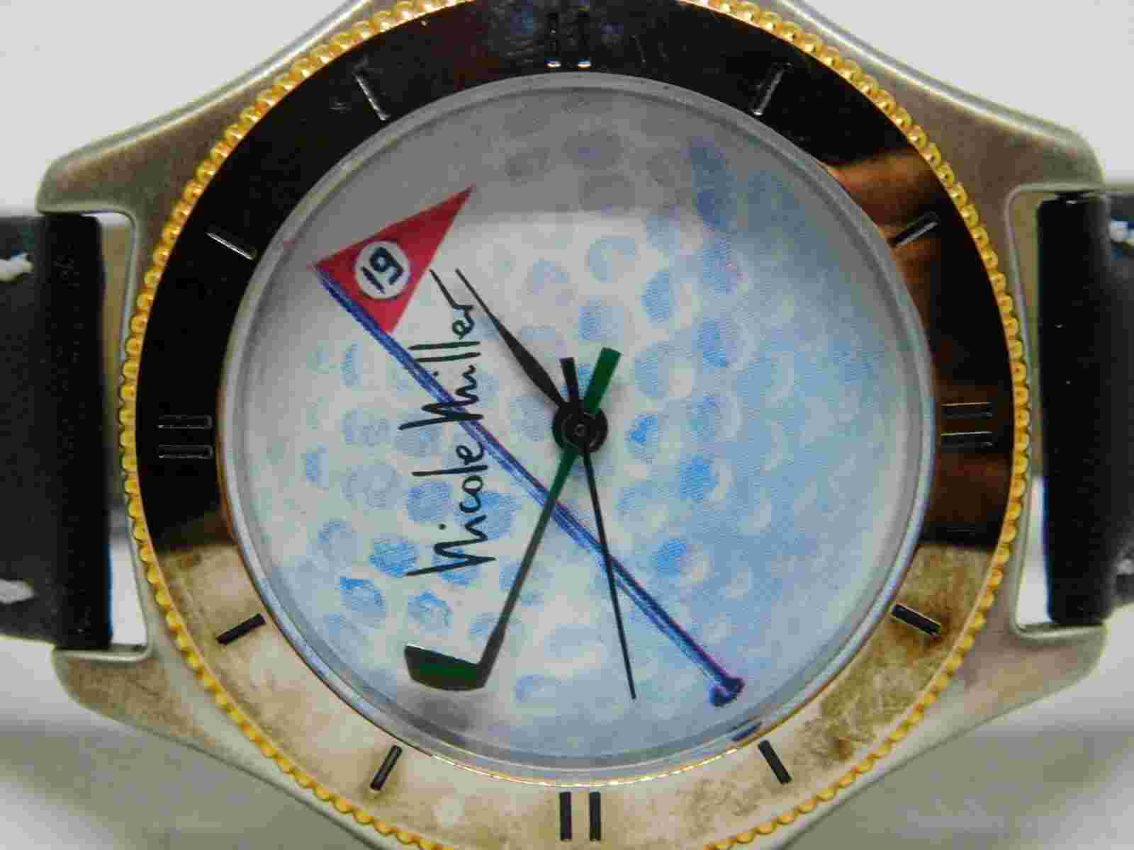 Nicole Miller Golf Genuine Leather Quartz Analog Men's Watch New Battery