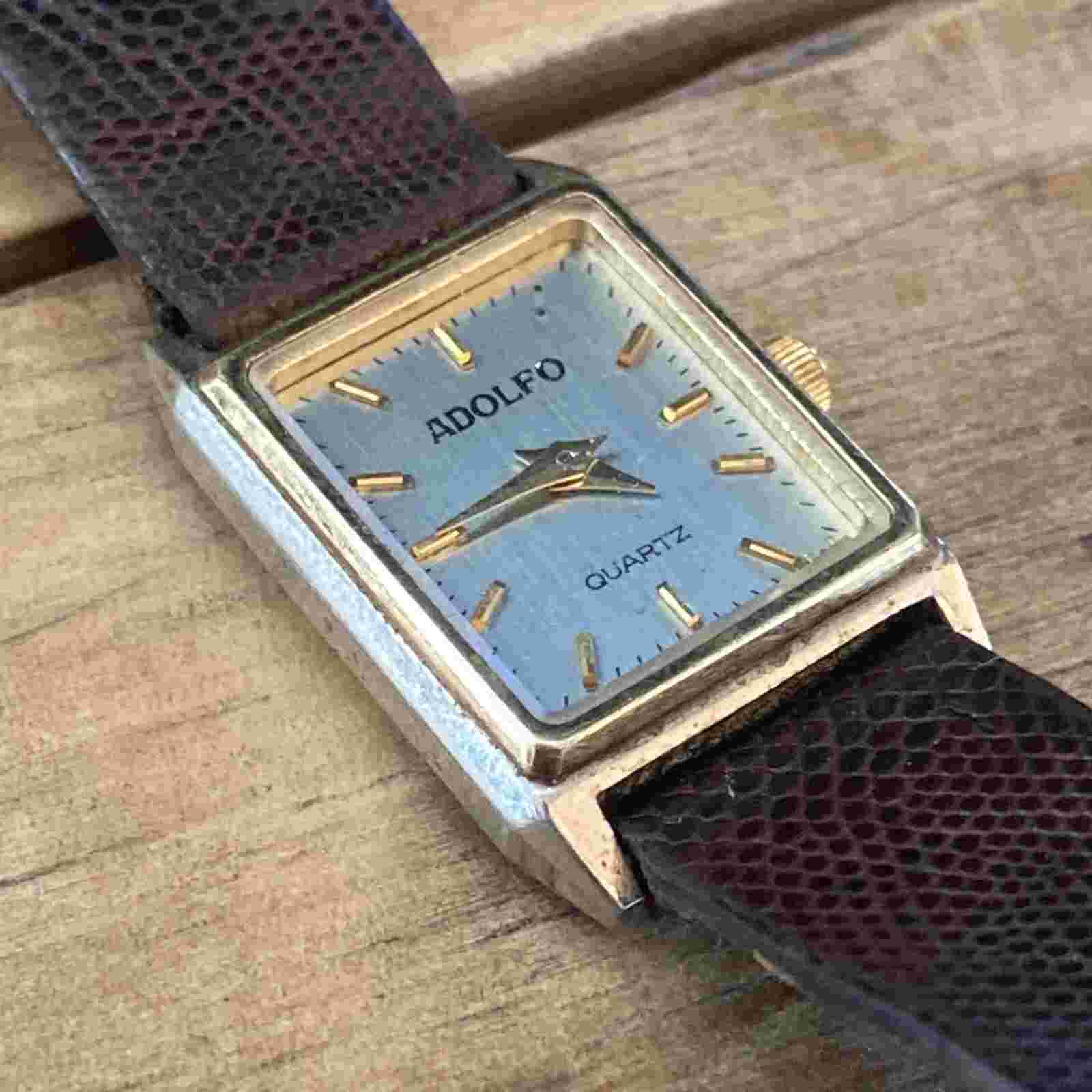 Adolfo Analog Ladies Watc Gold Tone Rectangular Taupe Face West Germany Movement