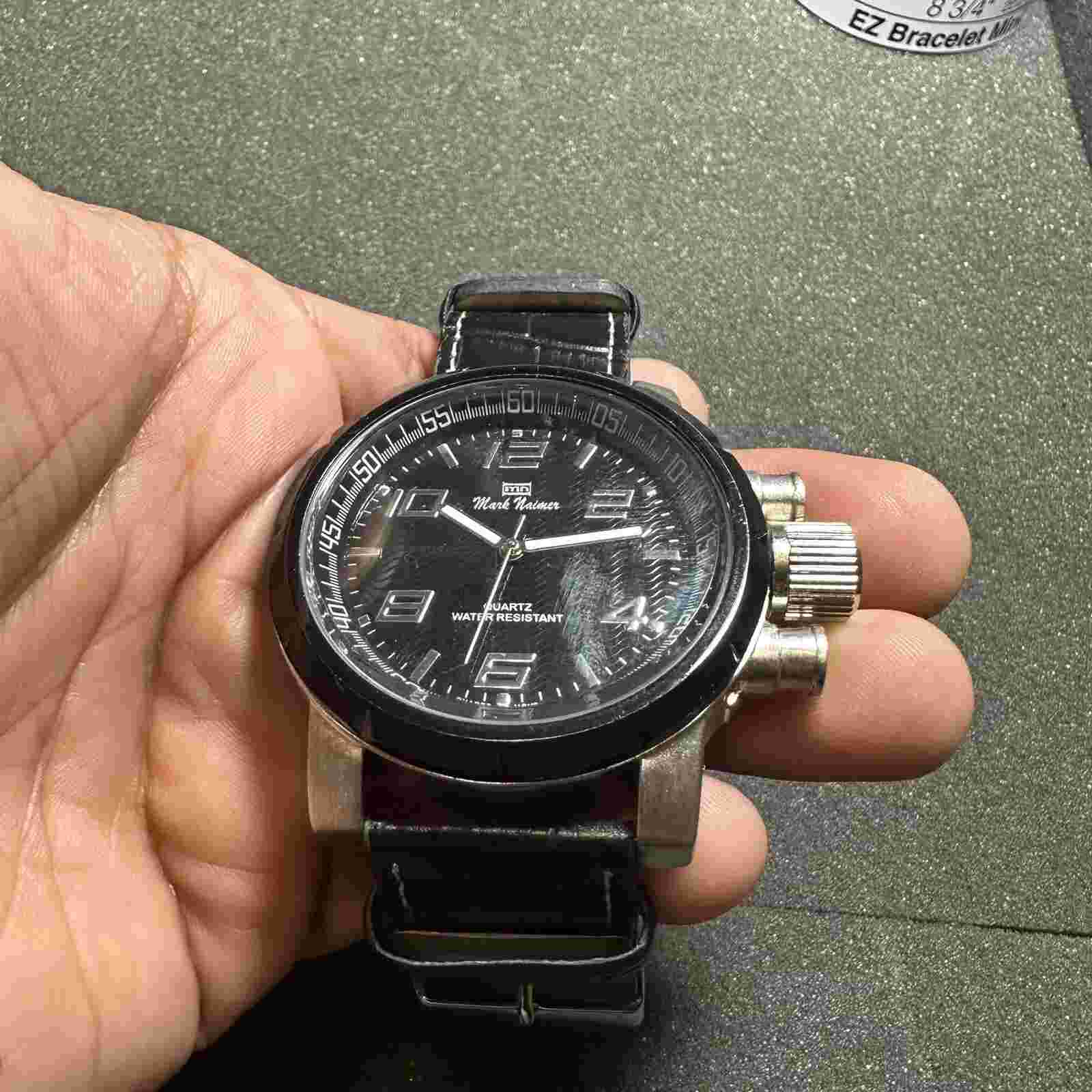 Mark Naimer Mens Quartz Watch Silver Tone Black Dial Black Band Working