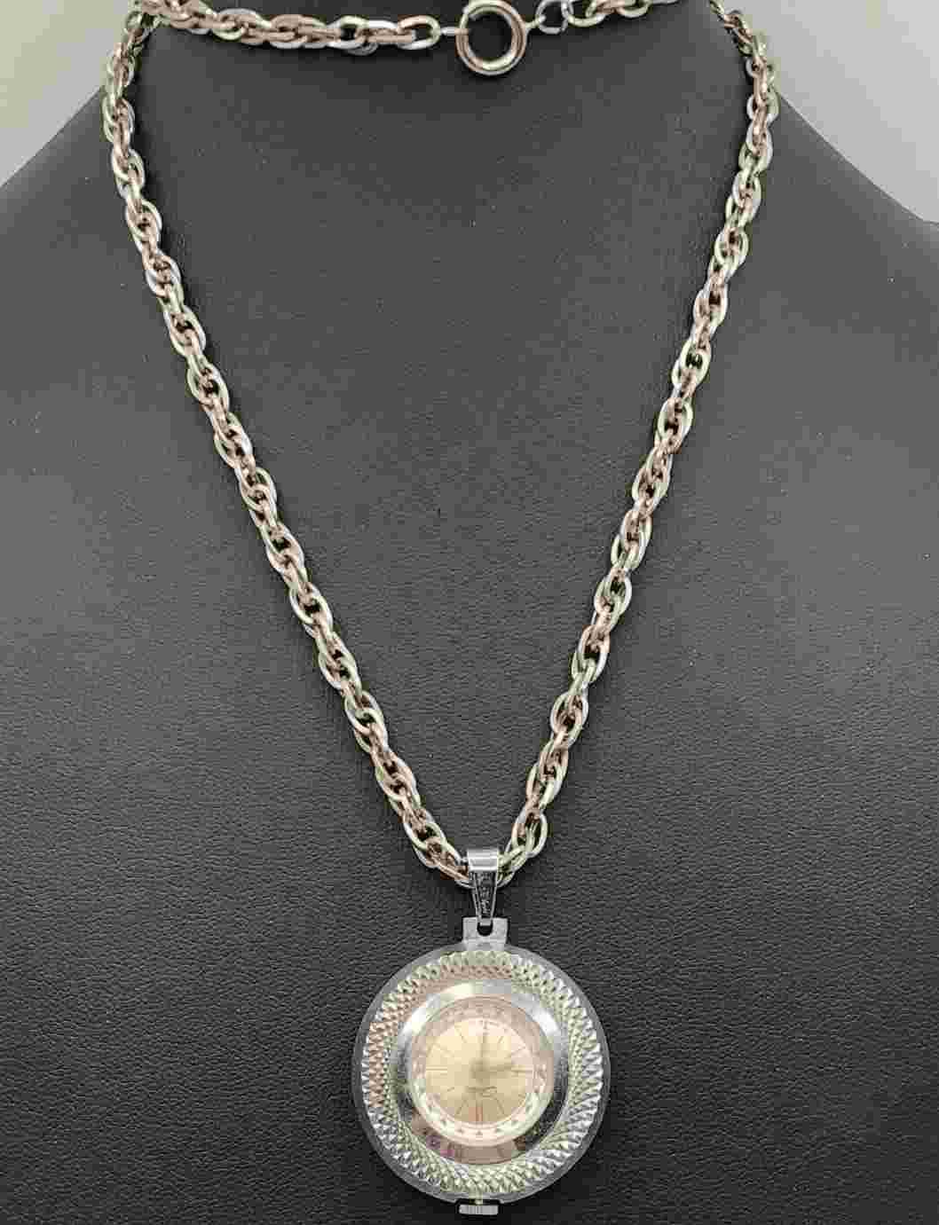 Vintage Chateau Pendant Necklace Watch Women Swiss Made Silver Tone Manual Wind