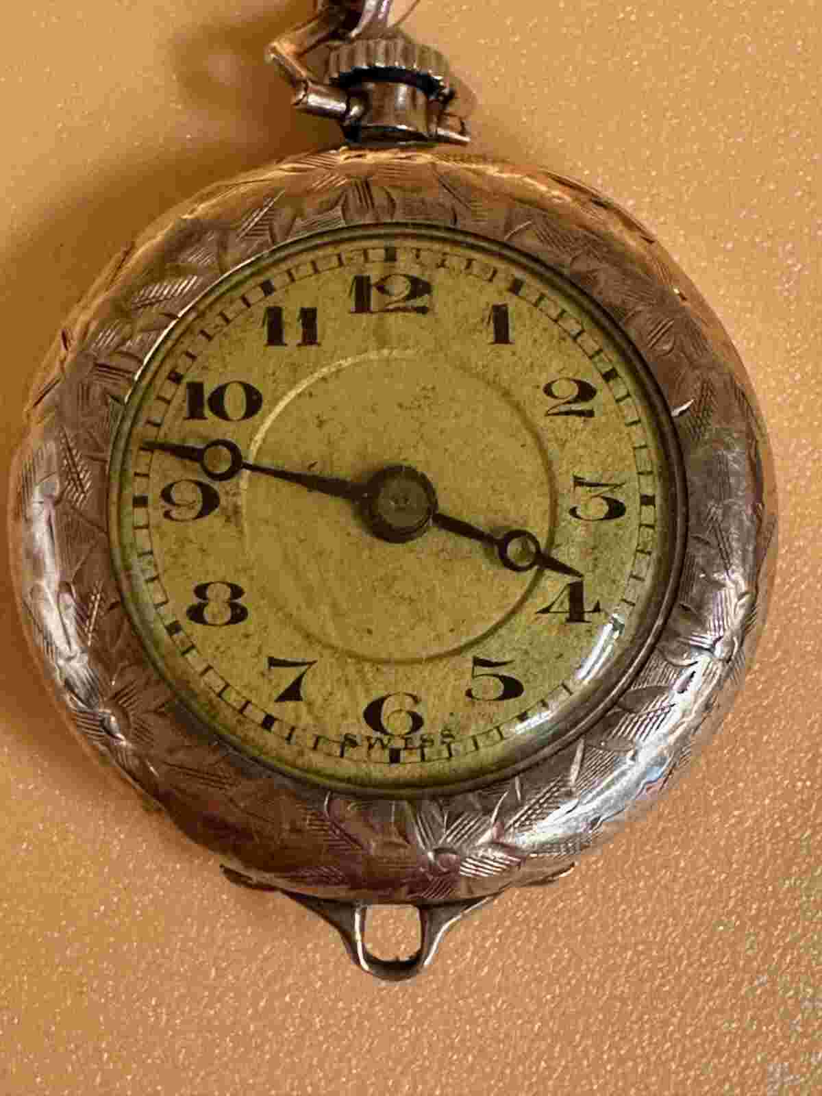 Vintage Swiss Wadsworth Pilot 15 Jewels Gold Filled Pocket Watch with 12K GF Fob