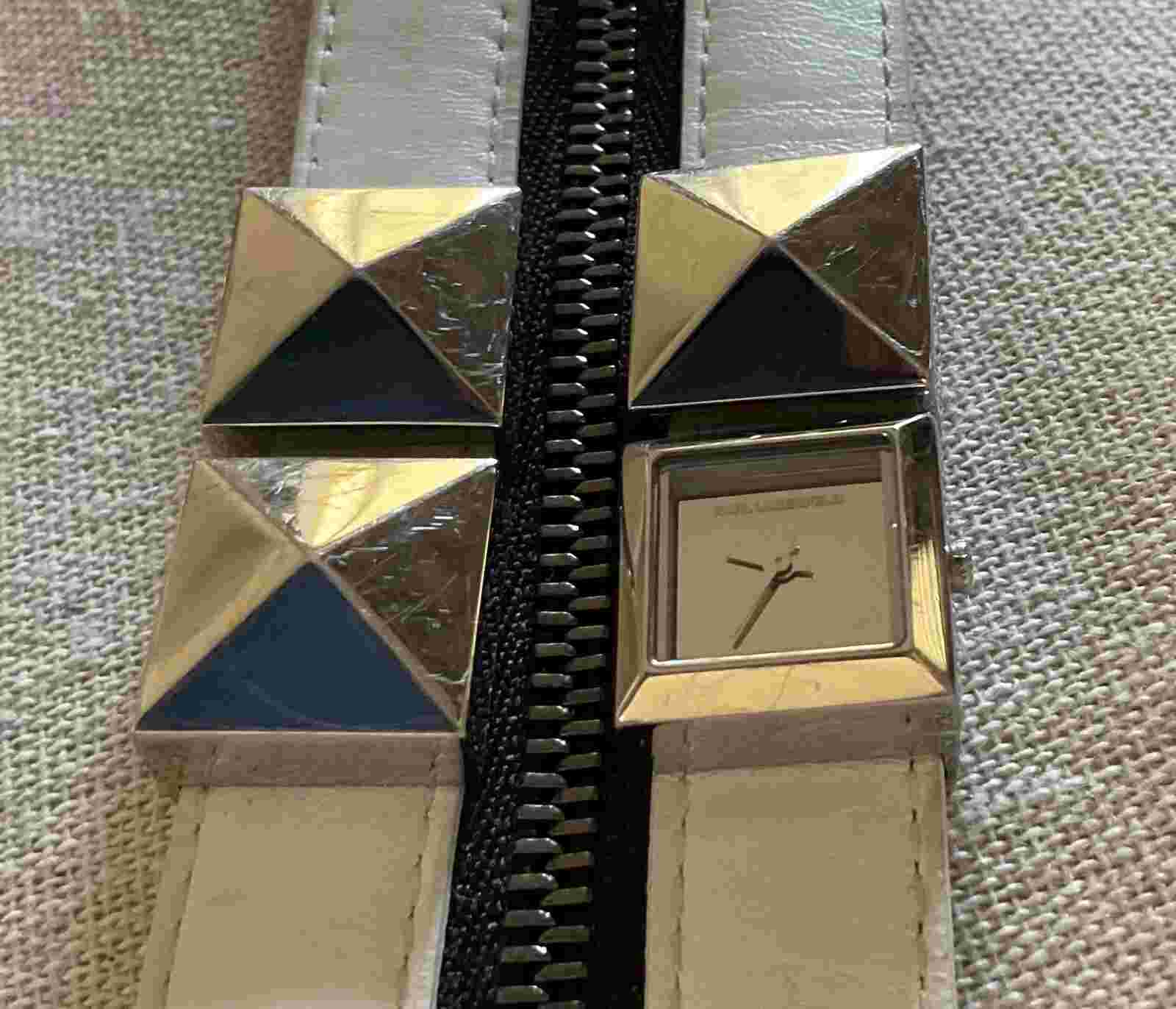 Karl Lagerfeld WOMENS Leather white Double Strap Stainless Watch Zipper 8.5”