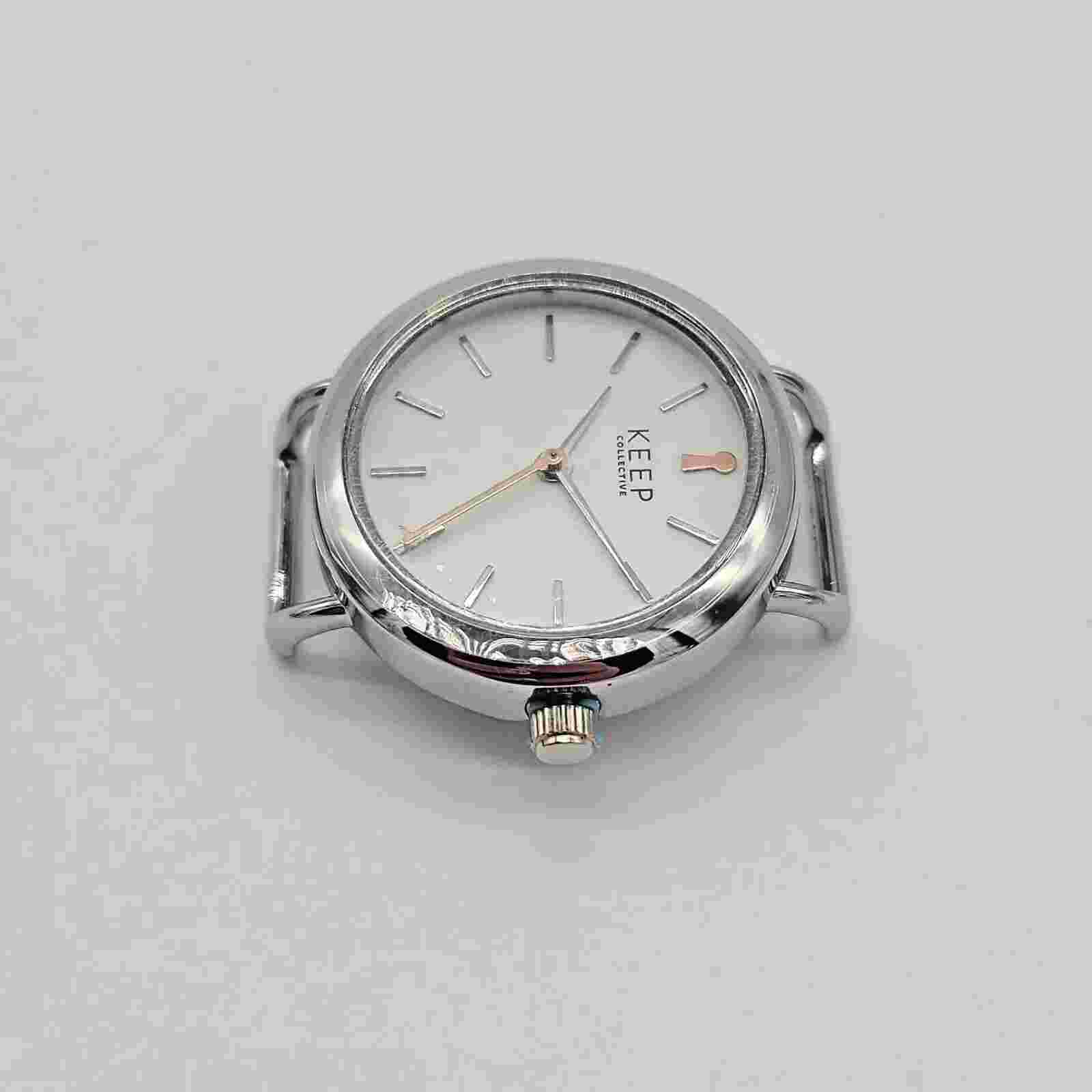 KEEP Collective Round Silver TimeKey Watch w White & Rose Gold Accents