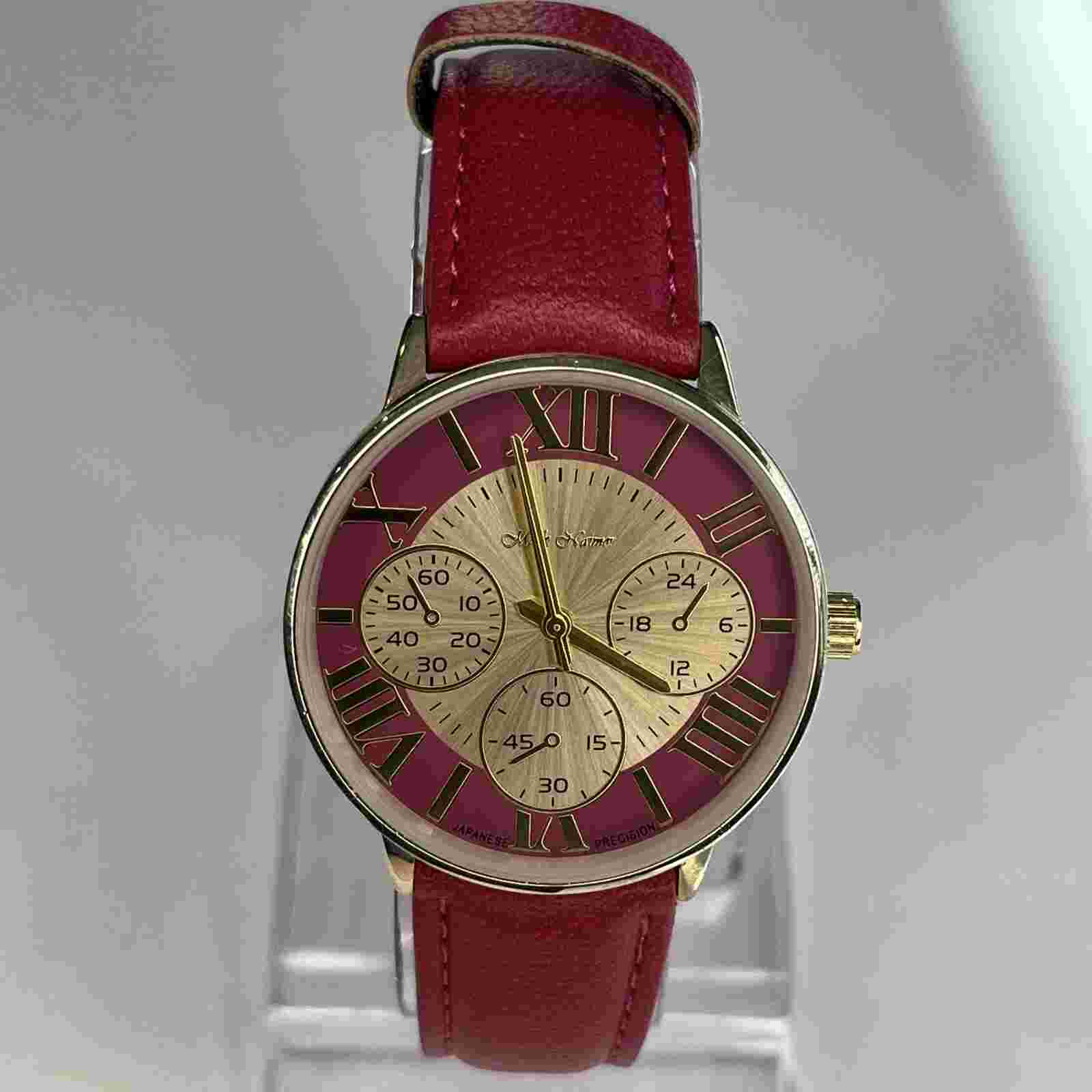Mark Naimer Women's Watch Pink & Gold Tone Leather Band NEW BATTERY RUNS!