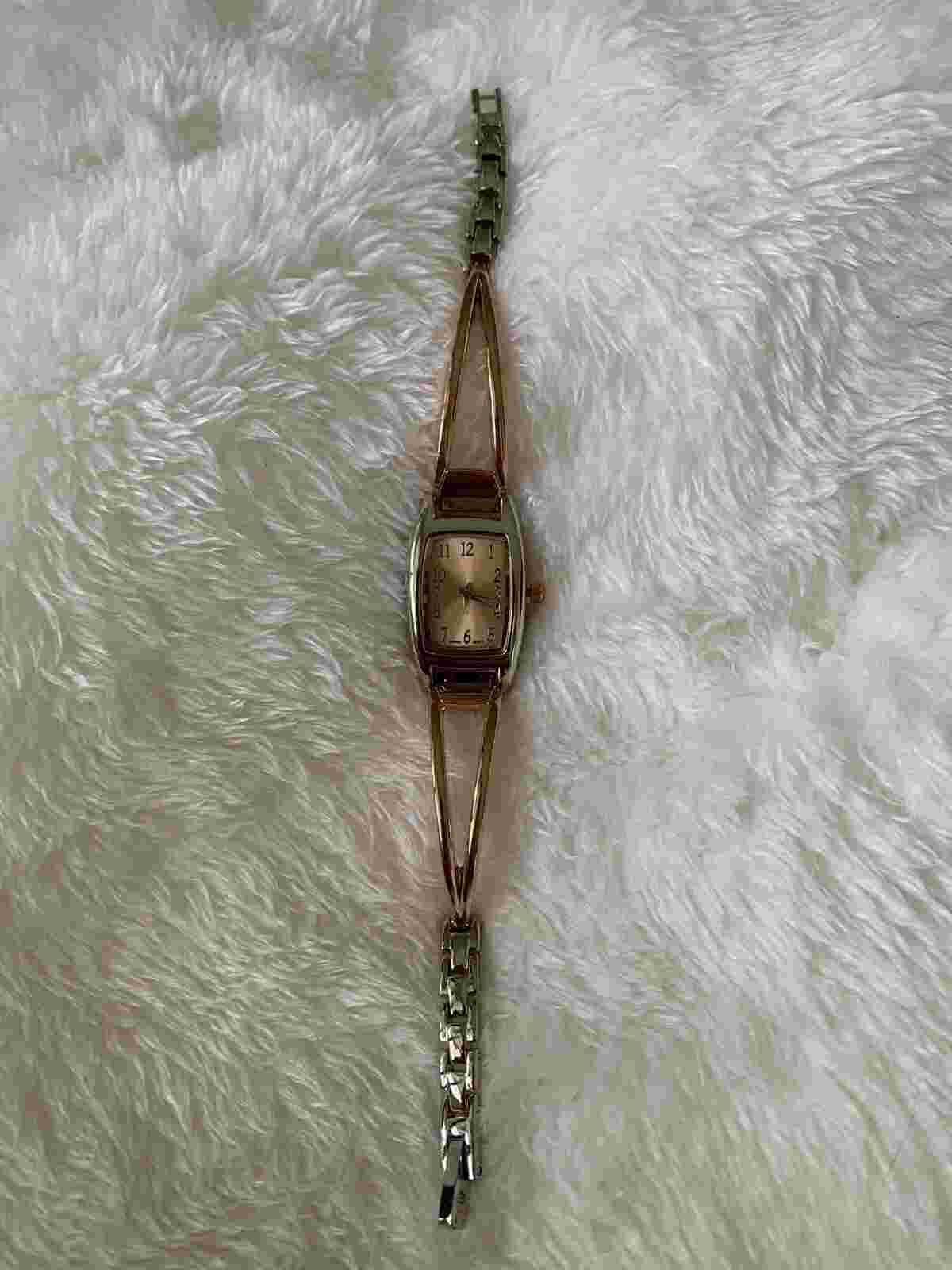 NEW Persona Women’s Rectangle Case Rose Gold Two Tone 18mm Watch