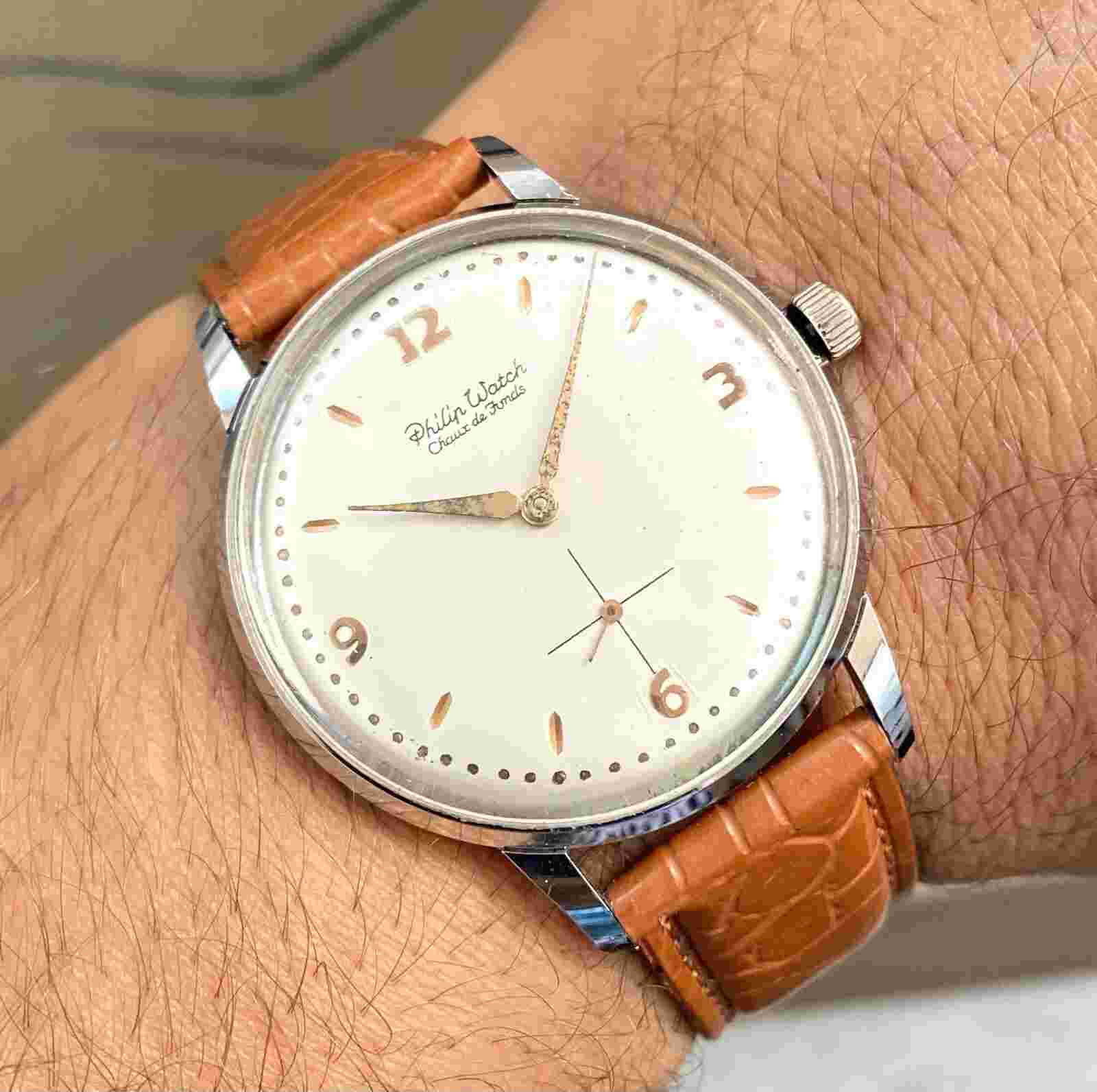 Philip Watch Chaux De Fonds 37mm Vintage Watch Swiss Made Men's Stainless Steel