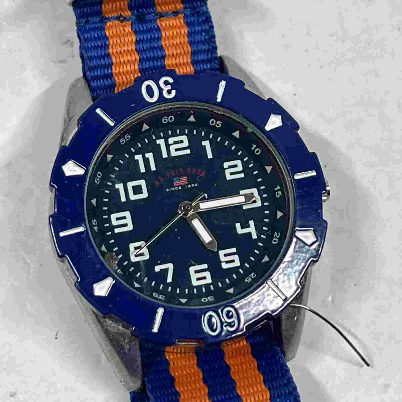 (BROKEN BADLY) U.S. Polo Assn. Sport Mens Sport Watch with Blue n Orange Band
