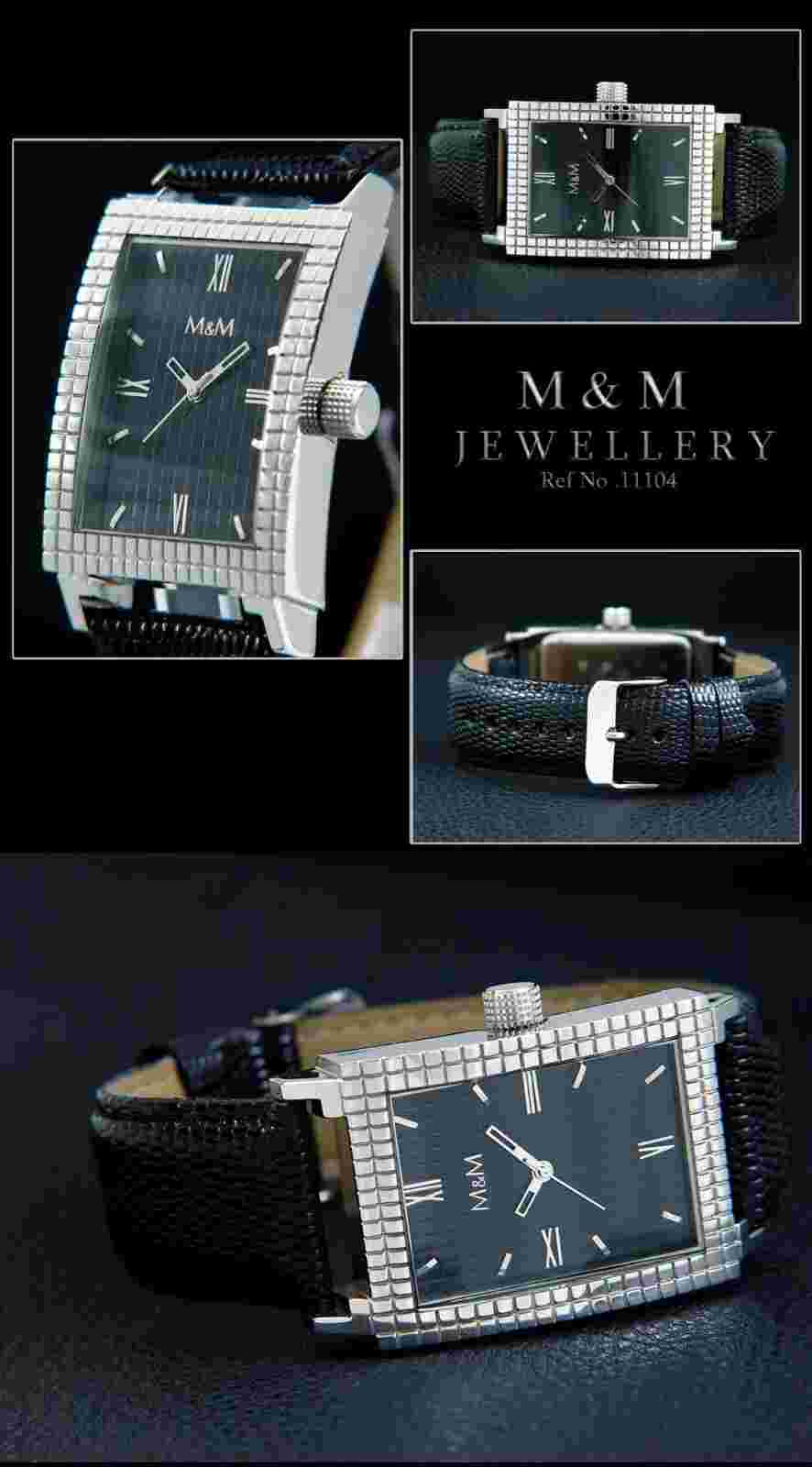 M&M Men's Watch Designer Stainless Steel Rectangular Ribbed Case M11104-698